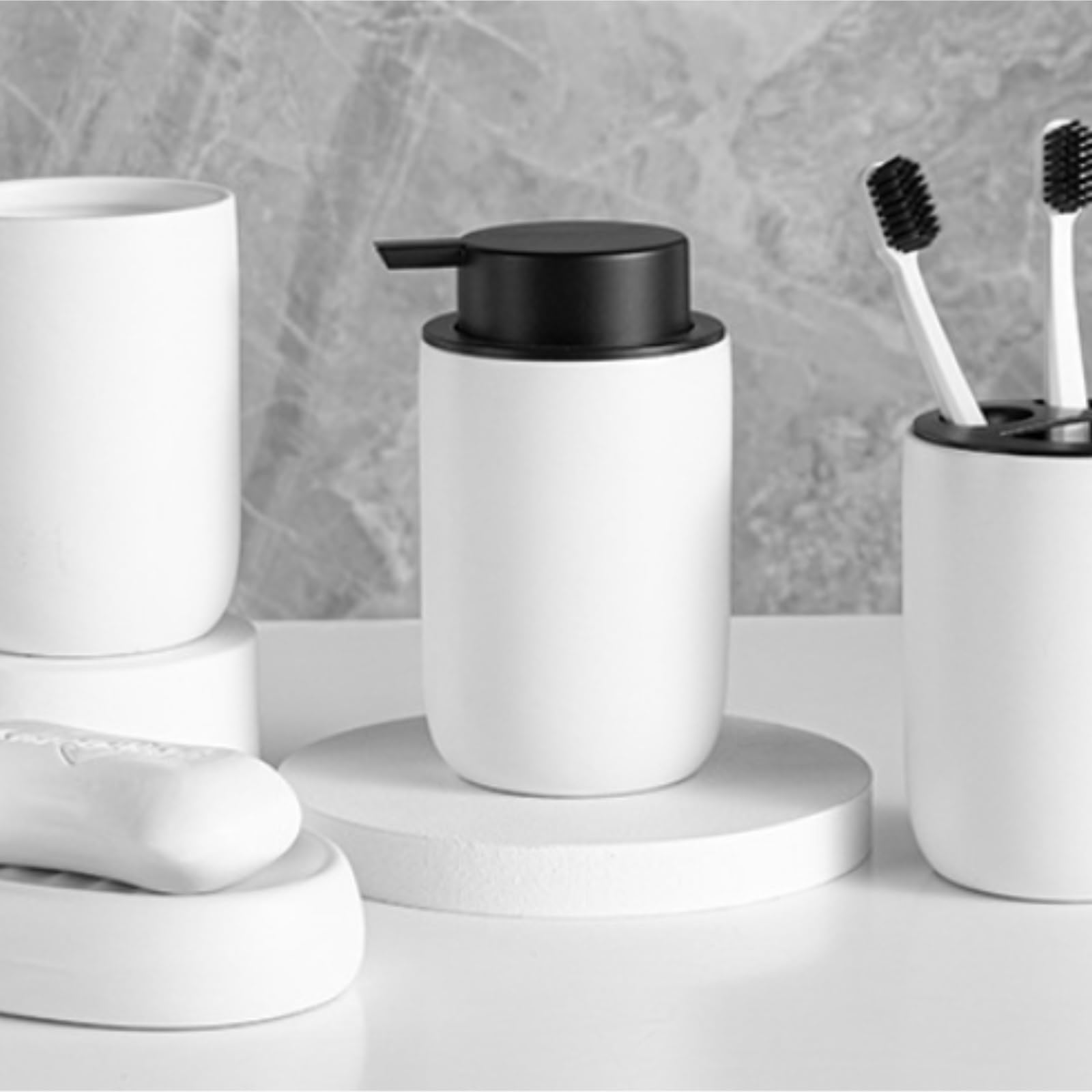 Dispenser Sapone Ricaricabile Flacone Dispenser for Sapone in Ceramica Adatto for L'uso in Cucina E in Bagno Dosatore Liquido(White)