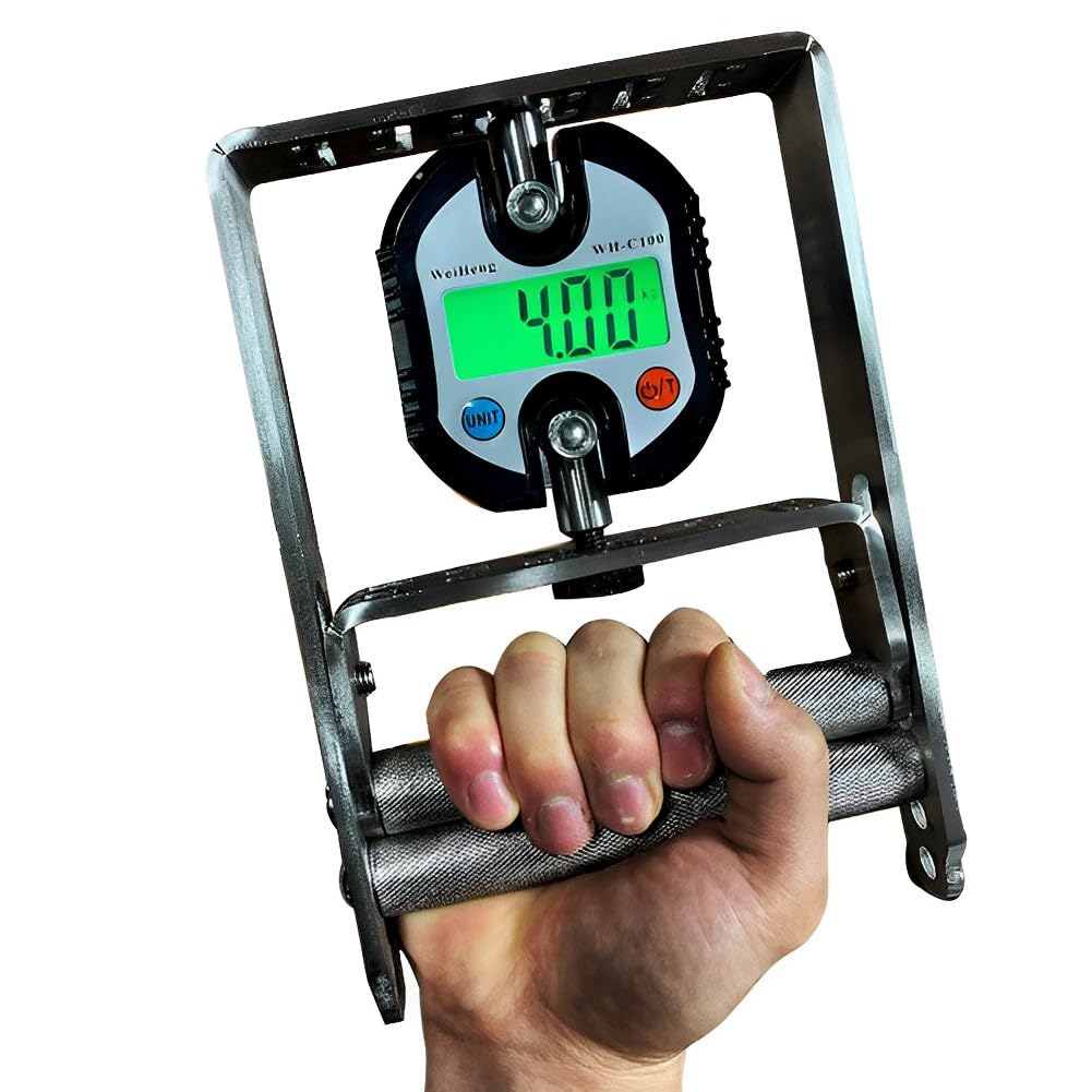 Probador de fuerza de agarre de acero inoxidable, fortalecedor de mano digital de 330 lb/150 kg con 6 resortes, medidor de medición de entrenador de agarre para gimnasio, deportes, entrenamiento