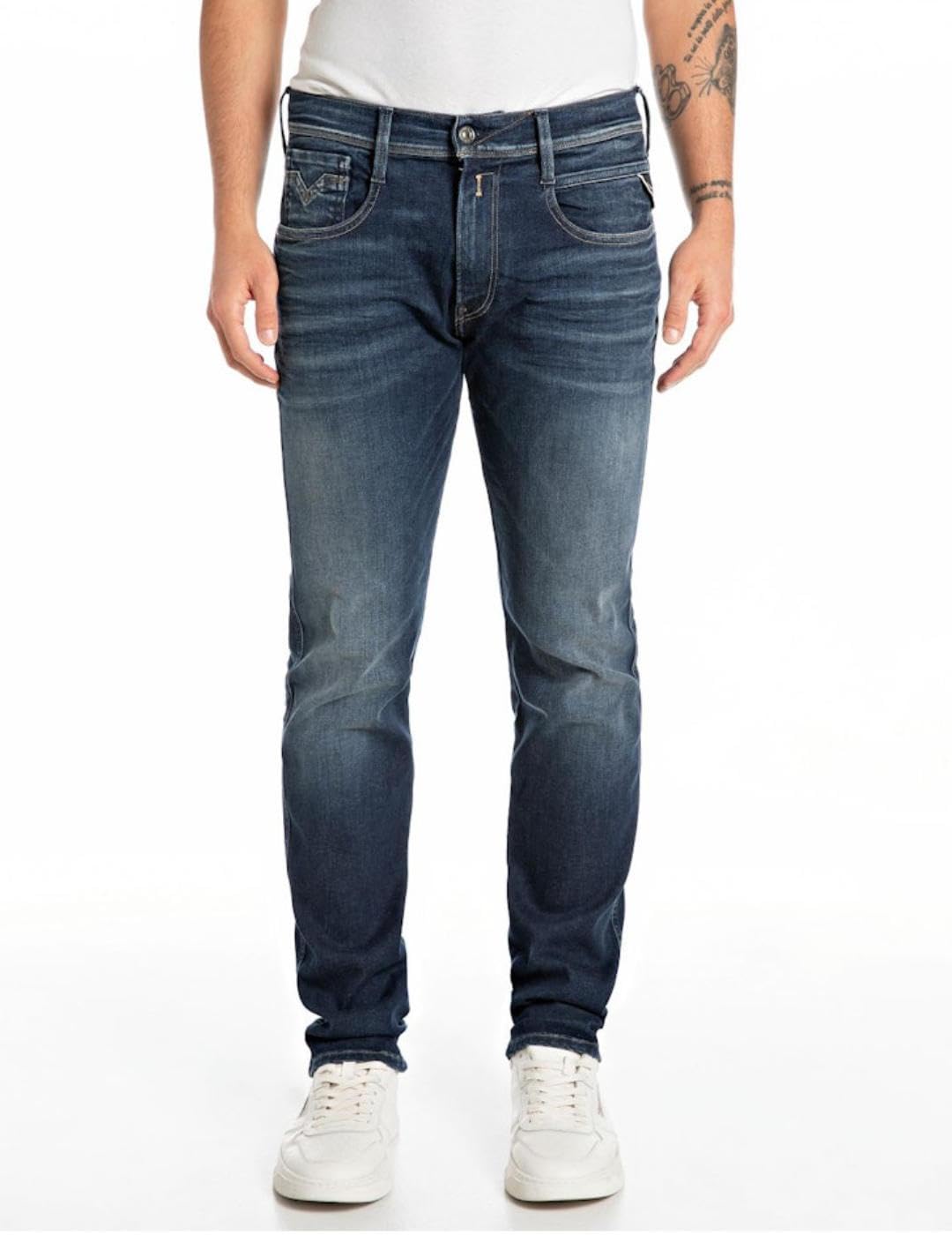 REPLAY Herren Jeans Anbass Slim-Fit Hyperflex mit Stretch, Blau (Dark Blue 007-5), 36W / 32L