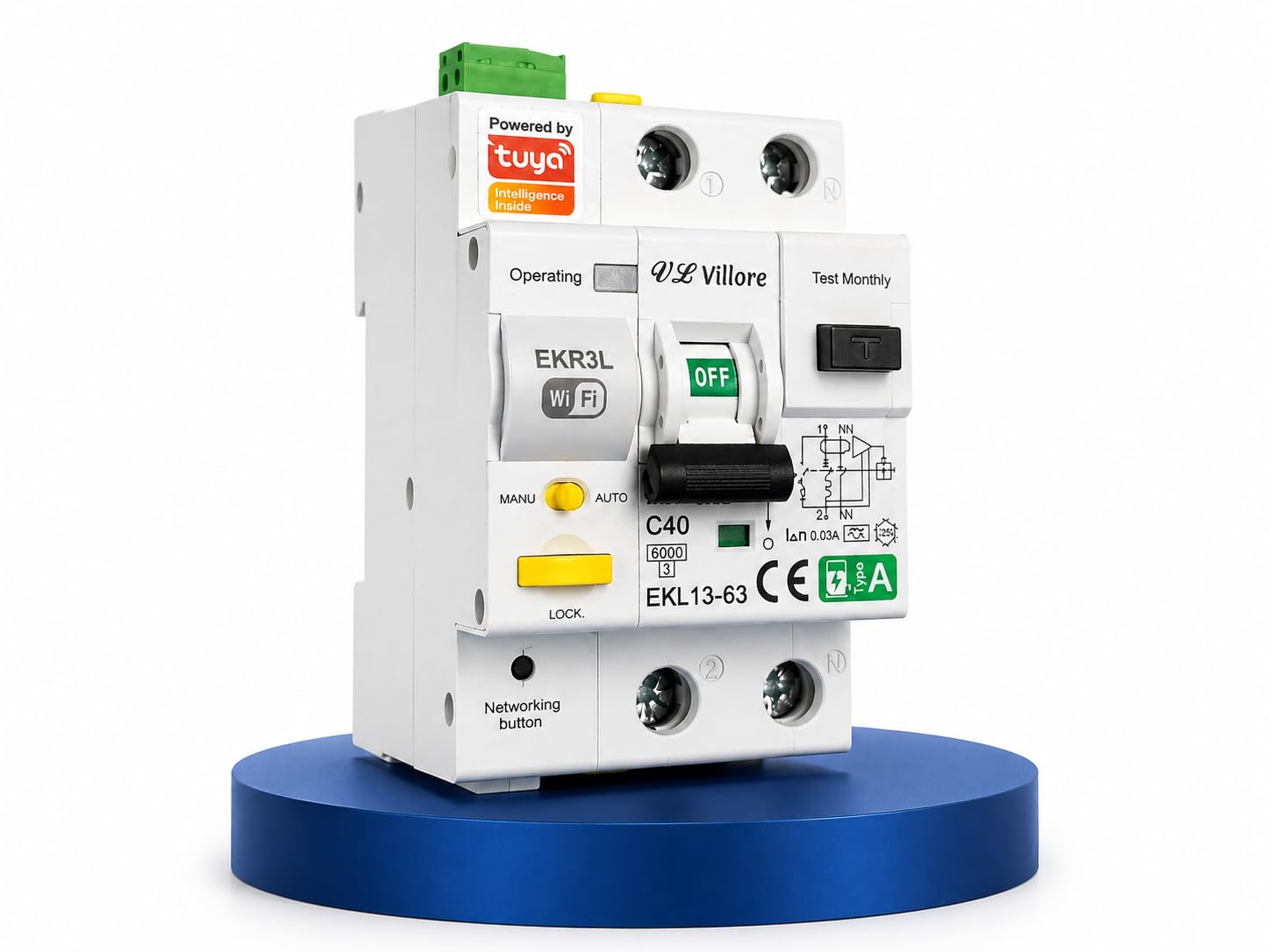 Différentiel auto-réarmable Wi-Fi intégré super immunisé - RCBO différentiel avec magnétothermique intégrée - Classe A 40 A 30 mA 6 Ka Disjoncteur réarmable rail DIN