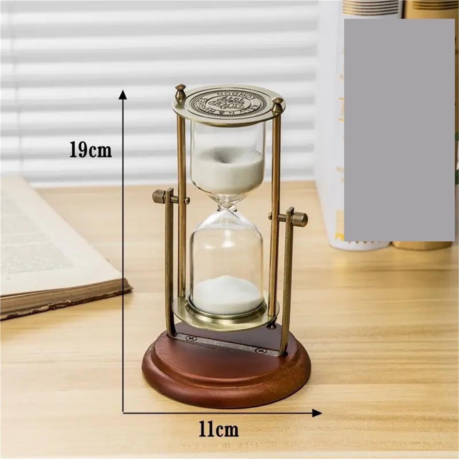 Decoración del hogar y el jardín Corona giratoria Reloj de Arena Temporizador Adornos Vidrio Creativo Arenas movedizas Tiempo Metal Pequeño para Cocina, Estudio(Brown,15min)