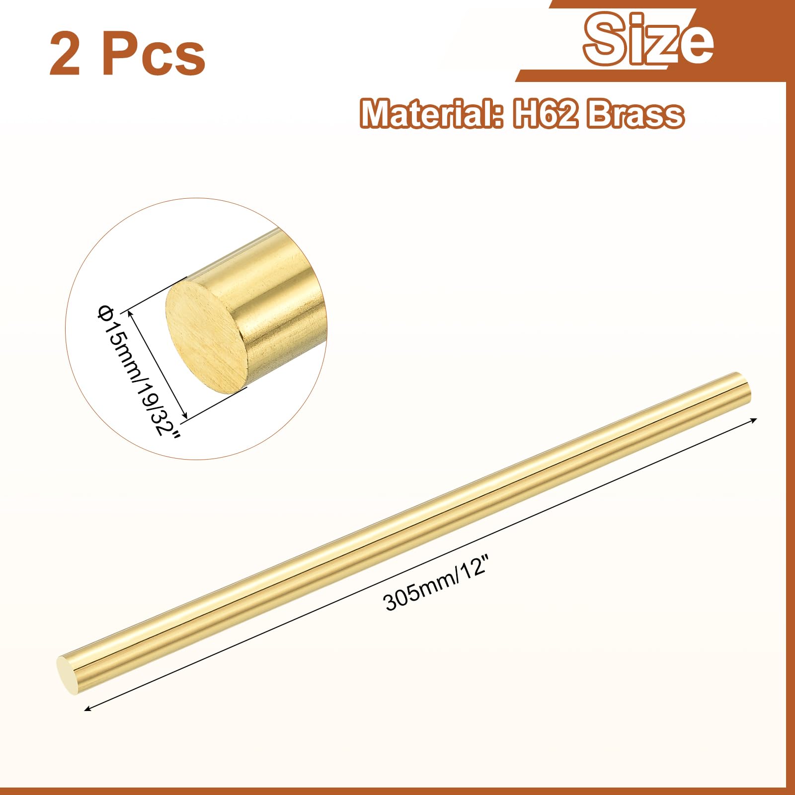 QUARKZMAN 2Pcs Tiges Rondes en Laiton 15mm x 305mm pour Bricolage Modélisme