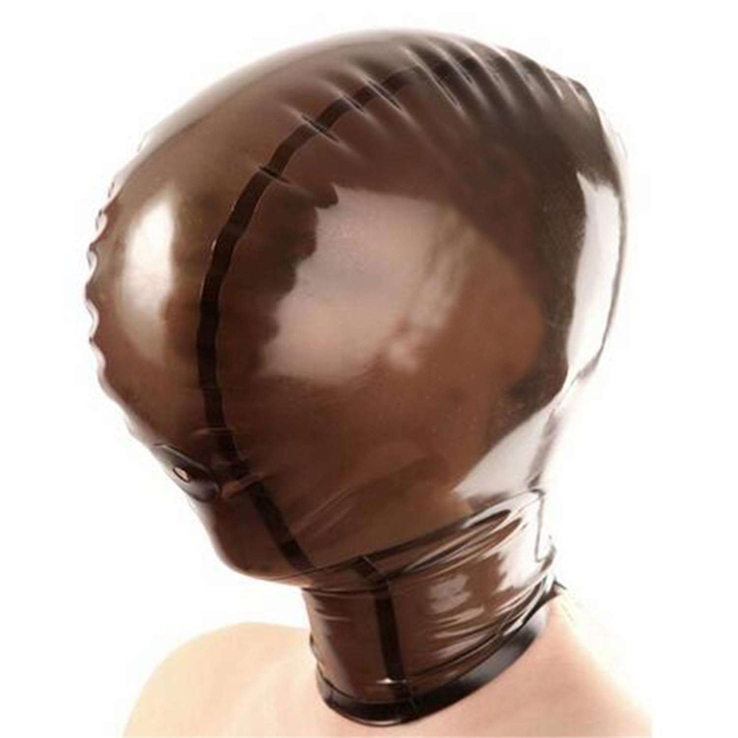 SecondSkin Latex Hood with Breath Control Hole for Playing Suffocating Rubber Mask Club Party Wear (Transparent Black, X-Small)