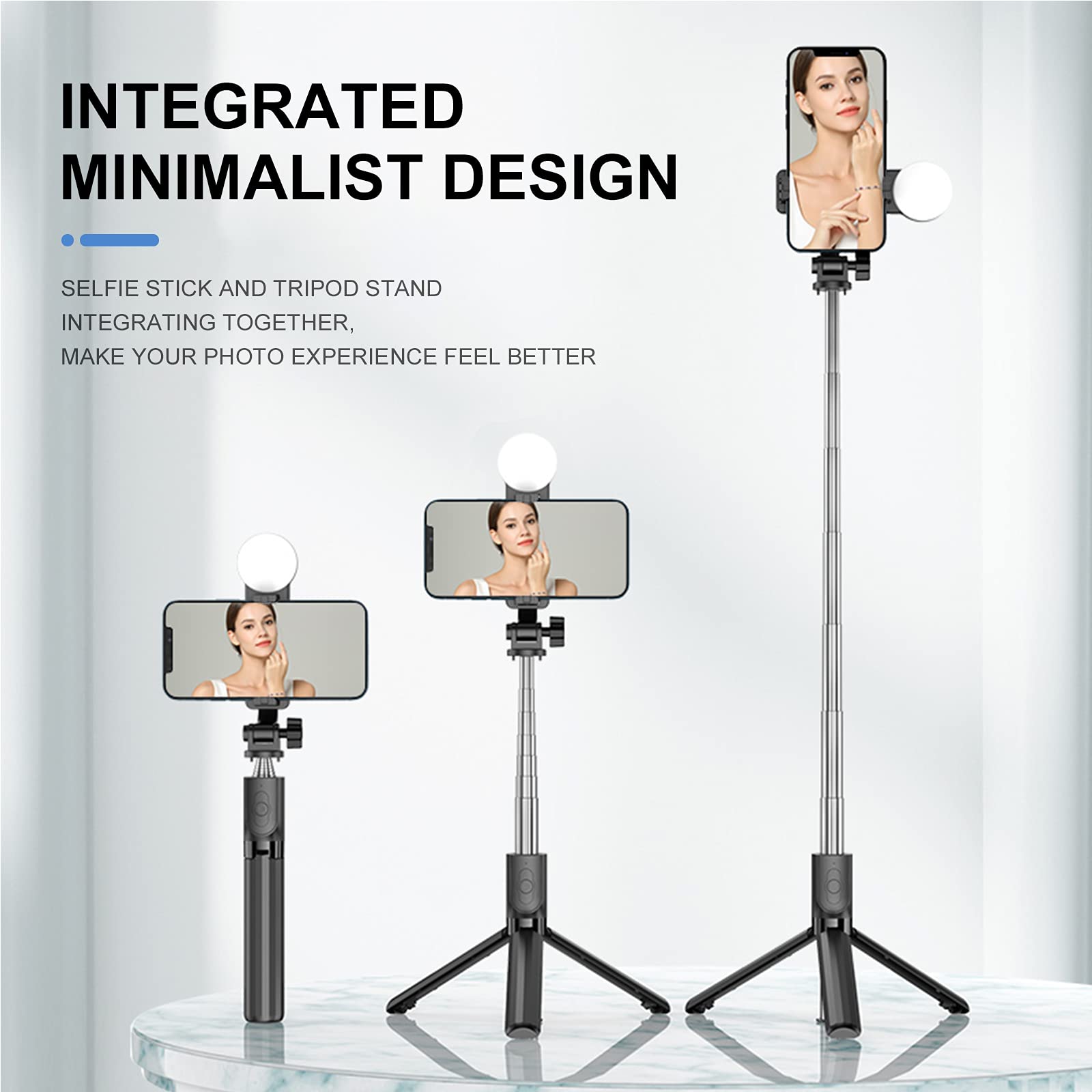 GRIFEMA Palo para selfies GB1003-1, palo para selfies extensible con luz de relleno, soporte Bluetooth inalámbrico desmontable, compatible con iPhone, Sumsung Galaxy, Huawei y más