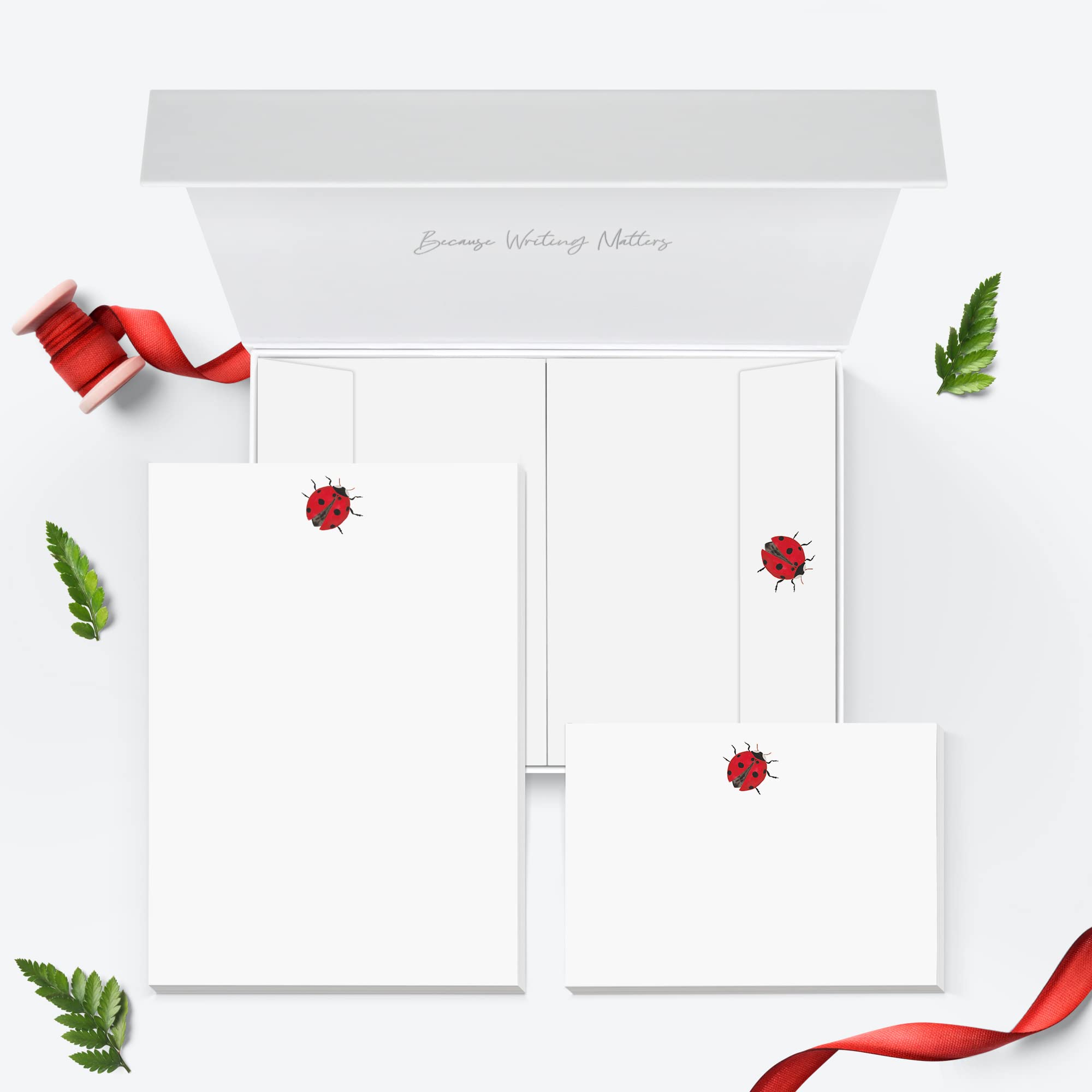 Me Loovely Ladybird Letter Writing Paper Notecard and Envelopes Set Writing Stationary Supplies | (20 Letters, 10 Cards & 30 Envelopes with Gift Box)