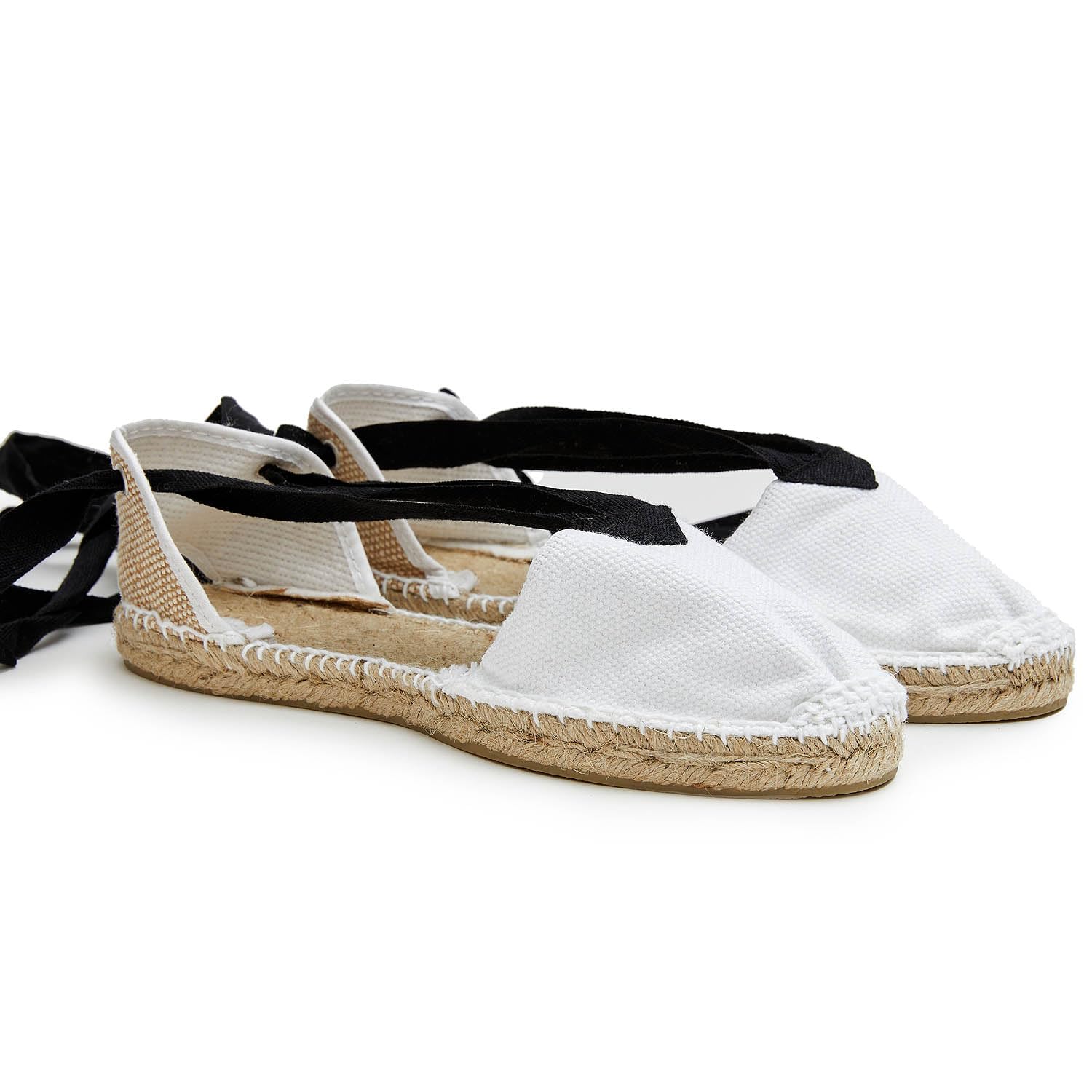 Alpargatas Valencianas Planas con Cintas Espardeñas Regionales Unisex, Suela de Yute, Blanco con Cintas Negras, Tallas 17-46