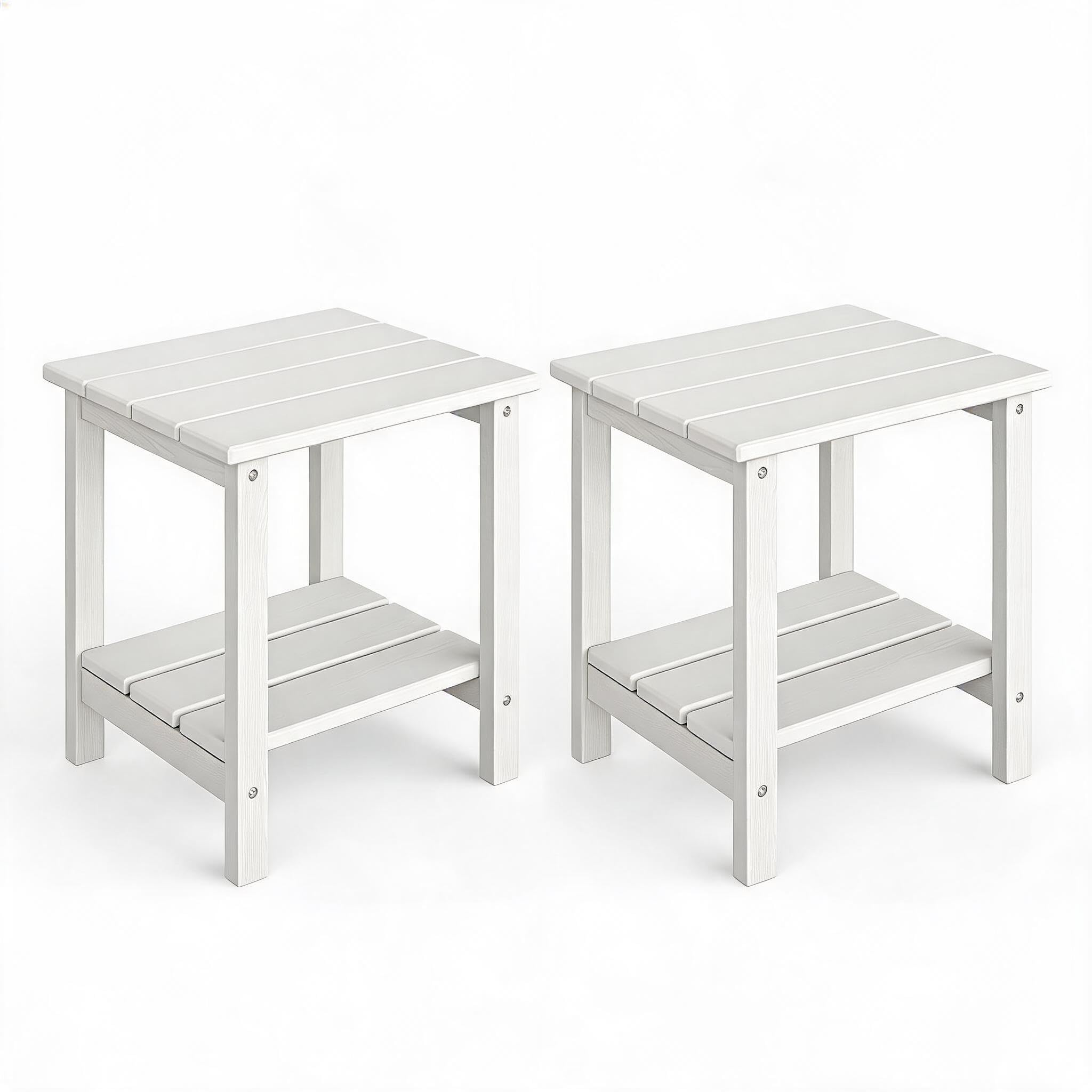 Mesa auxiliar para exteriores blanca set de 2 mesitas Adirondack de dos niveles para jardin
