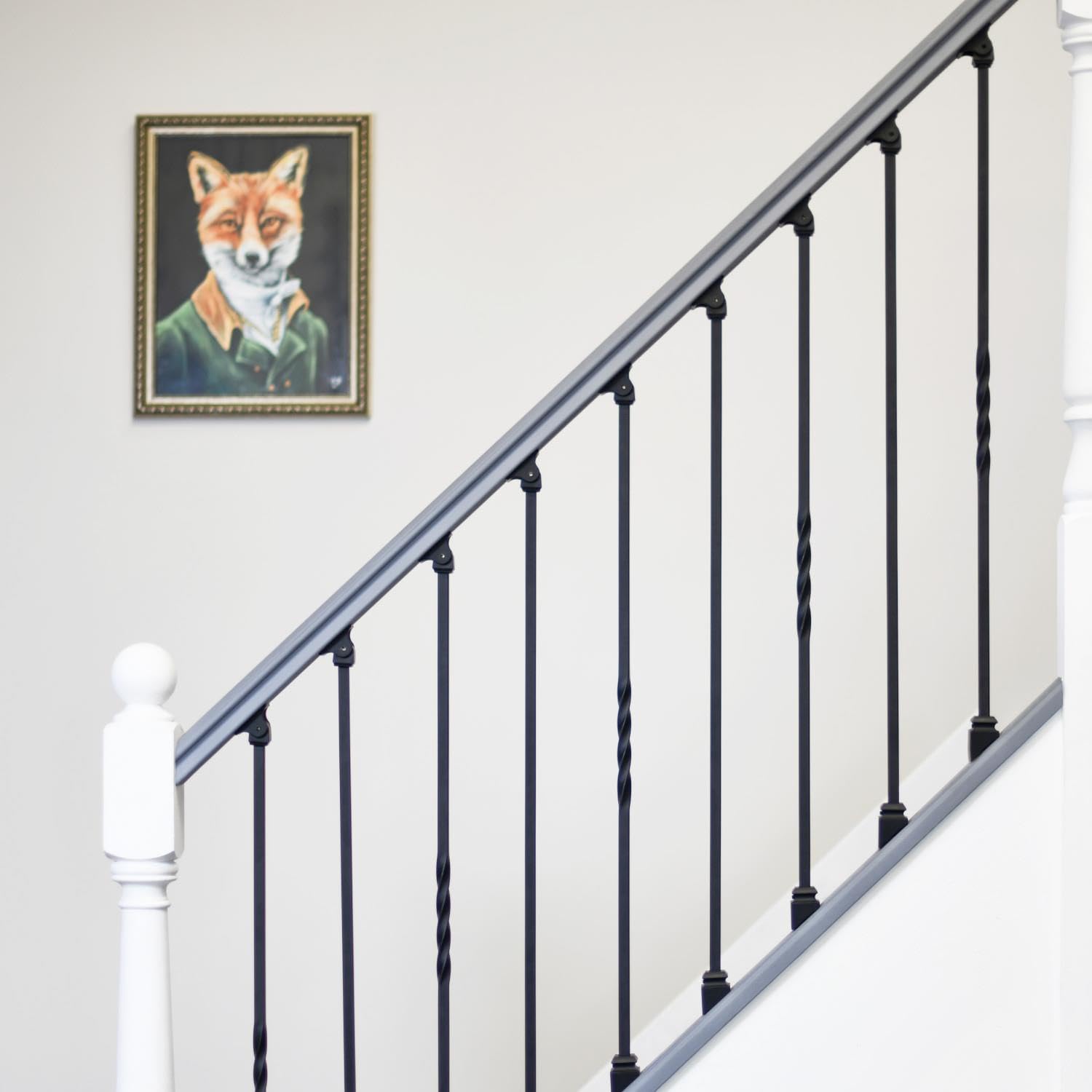Set of 2 Matte Black "Enfield" Stair Spindles - Pattern 1 - with Adjustable Rake Brackets