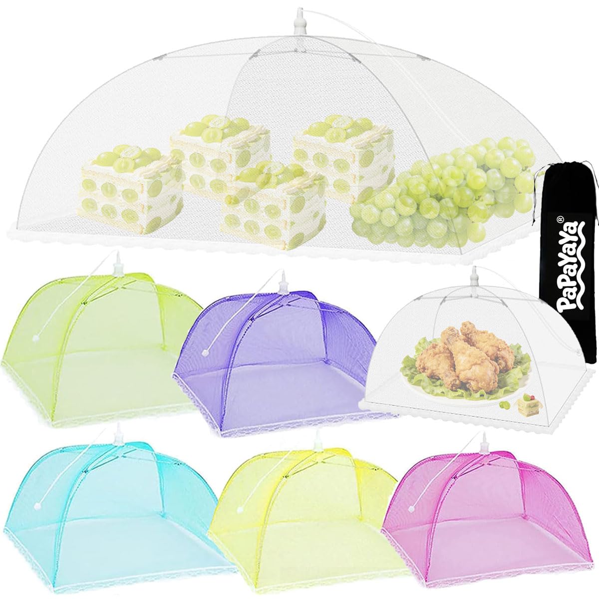 Food Covers Food Net, Large Food Covers Mesh Pop Up, Cake Fruit Cover Food Umbrellas Domes for Outdoors Parties, Picnics BBQs, Screen Tents, Reusable (Rainbow 1+6)