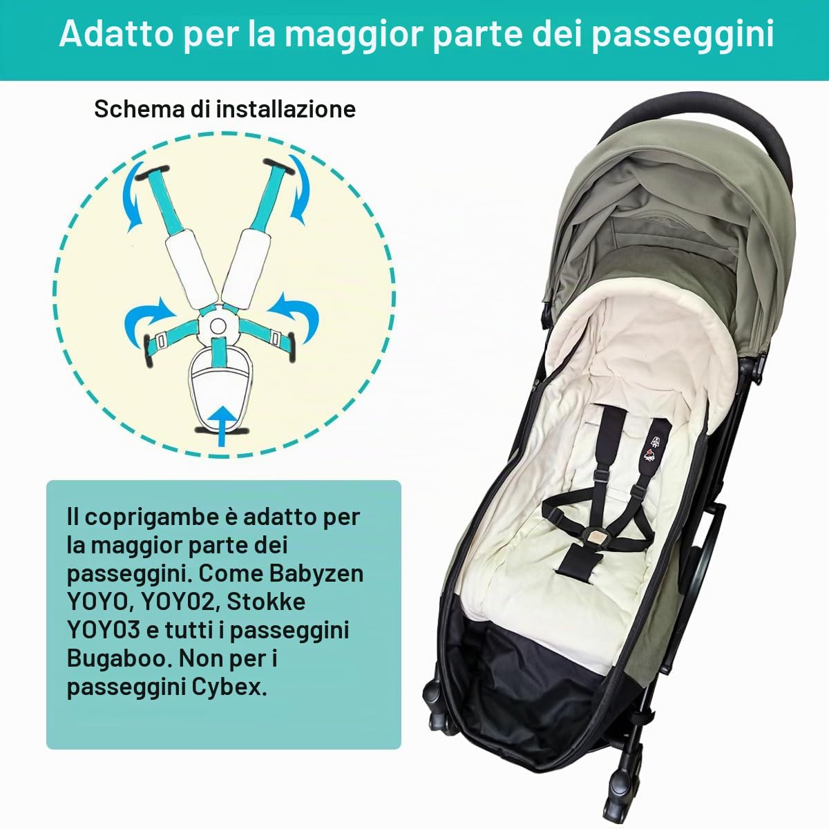 Coprigambe universale per passeggino Babyzen YOYO/YOYO2 & Bugaboo, base in tessuto impermeabile, facile da pulire, caldo coprigambe per passeggini
