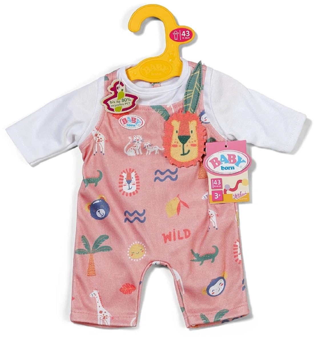 BABY born Romper Suit with Long Sleeves & Jungle Motifs - premium Doll Accessories - Clothing Suitable for Dolls of Size 43 cm