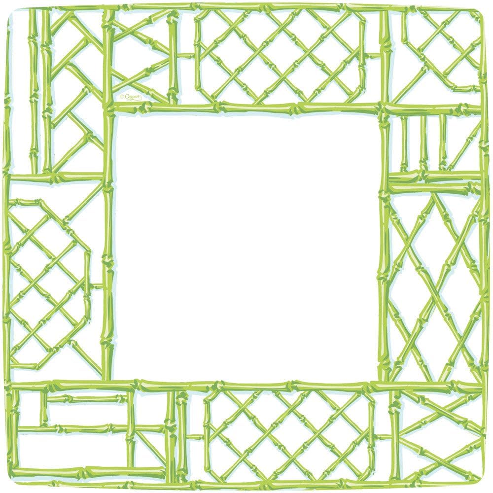 Caspari Bamboo Screen Moss Green Square Salad & Dessert Plates - 8 Paper Plates per Pack