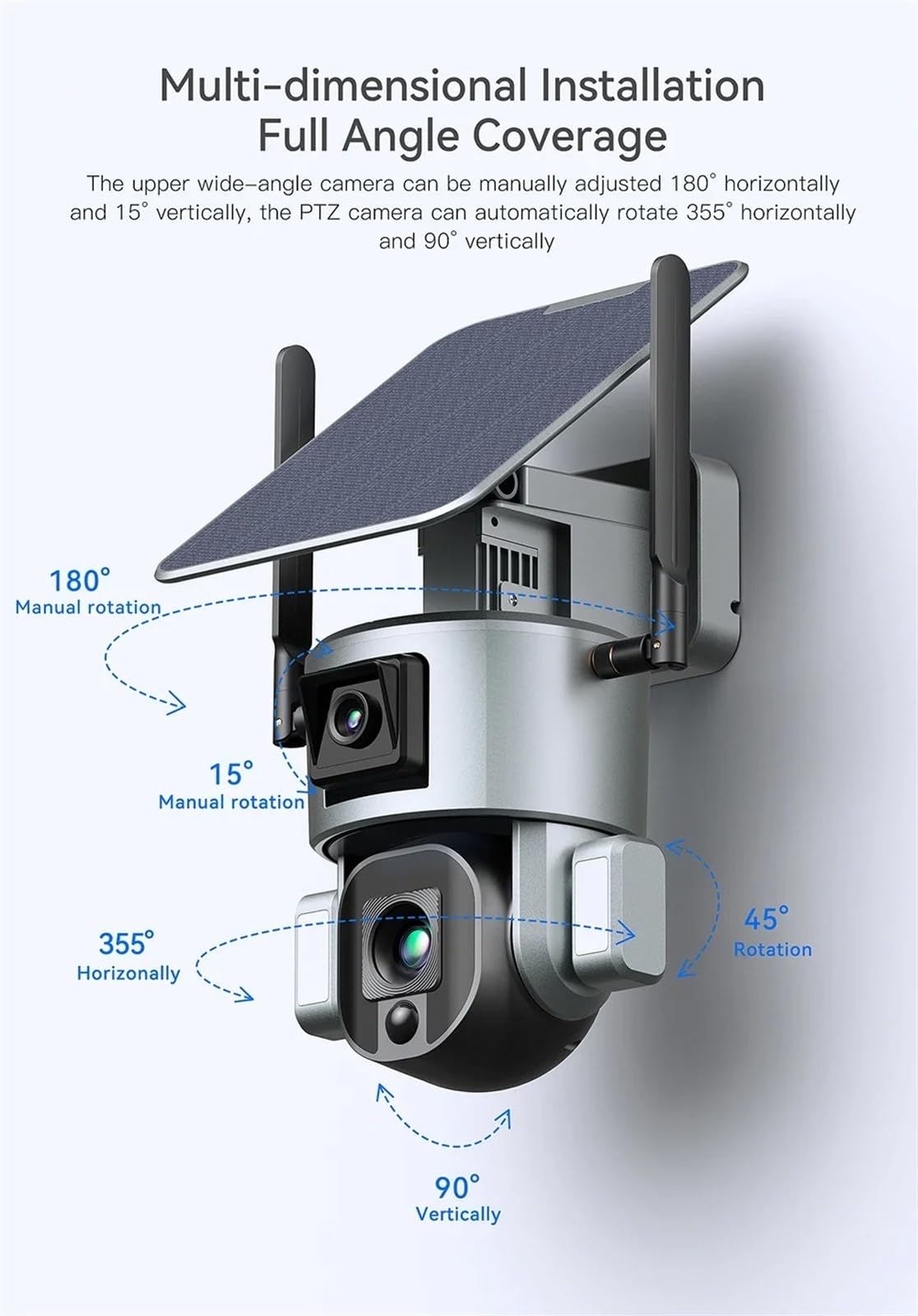 Caméra de sécurité, Caméra Solaire à Double Objectif 4K 8mp, Zoom 10X/4X, 4G SIM/WiFi, sécurité extérieure, Suivi humanoïde, Vision Nocturne Couleur(4G 4XZoom No Card)