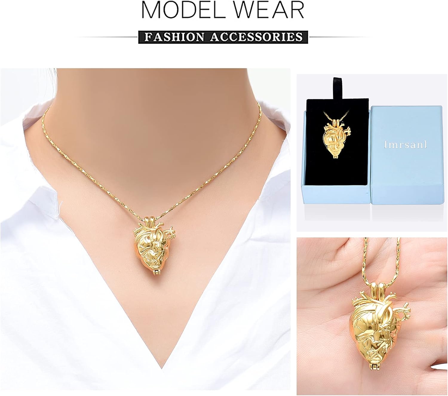 Imrsanl Cremation Jewelry Pendant Necklace for Ashes Holder - Anatomical Heart Urn Necklace for Ashes - Cremation Keepsake Memorial Lockets - Image 3