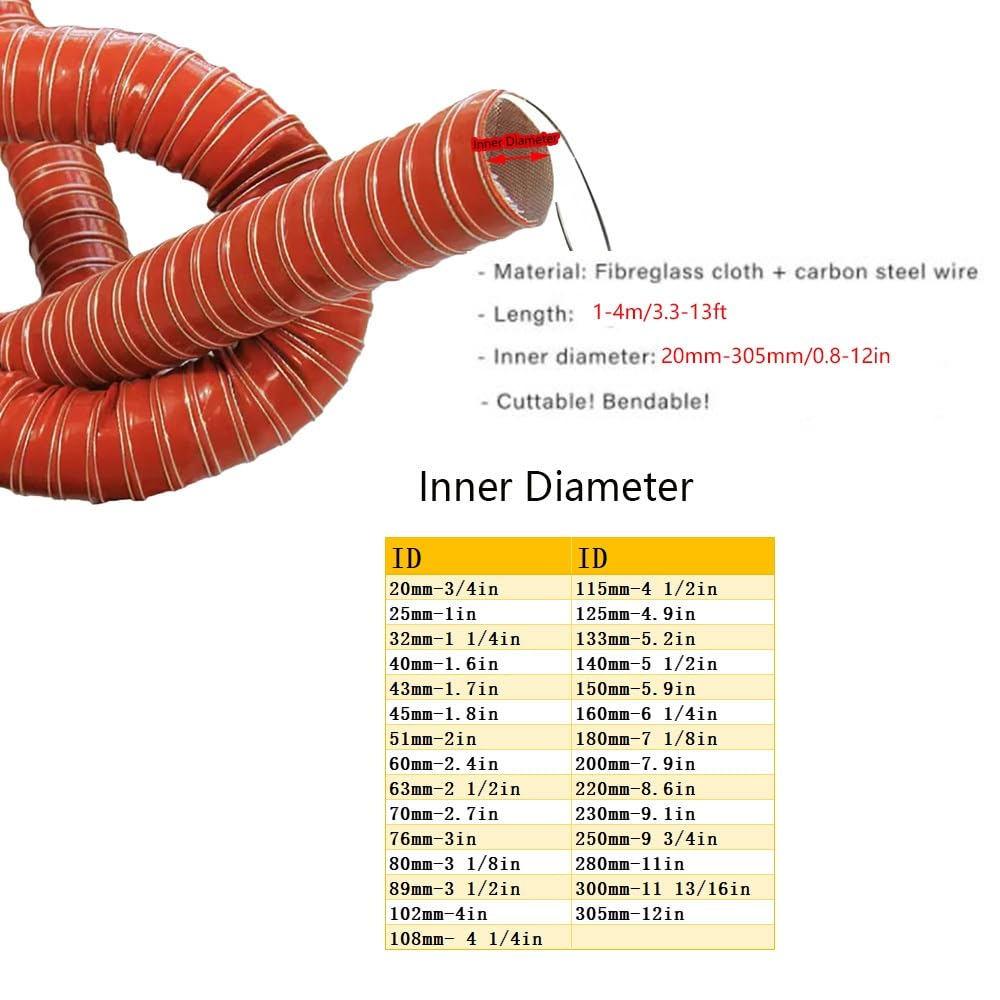 Tubo De Conducto De Aire 120mm 150mm 200mm Manguera Flexible Para Conducto De Aire Manguera De Admisión De Aire De Silicona Longitud 1-4m(2m/6.6ft,250mm-9 3/4in)