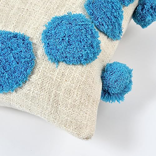 Image of TIB Premium Boho Decorative Throw Cushion Covers, 16 x 16 cm, Set of 2, Cotton. (Circle Blue)