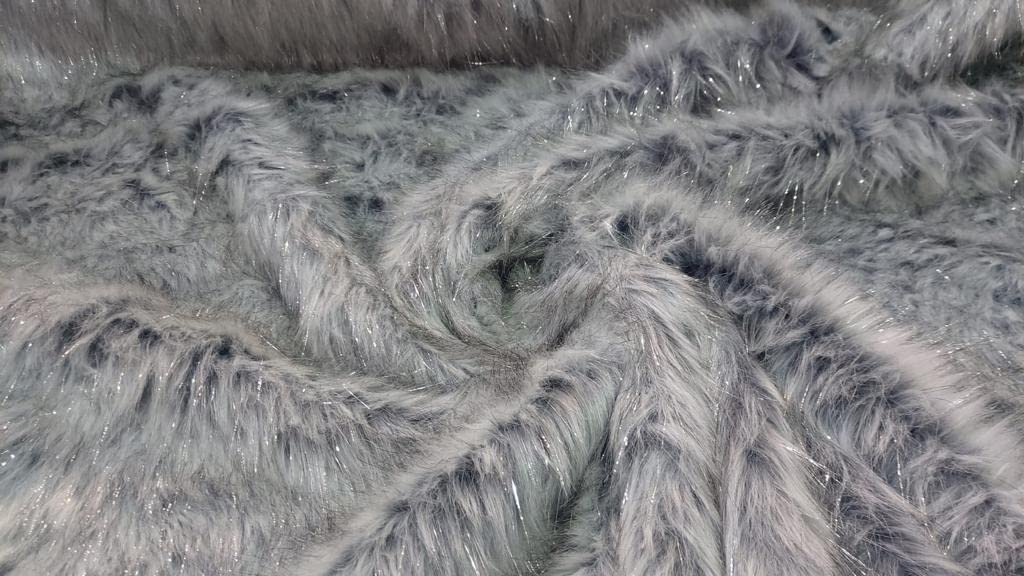 Super Luxury Faux Fur Fabric Material - Silver Lurex, 1Mtr - 150cm x 100cm