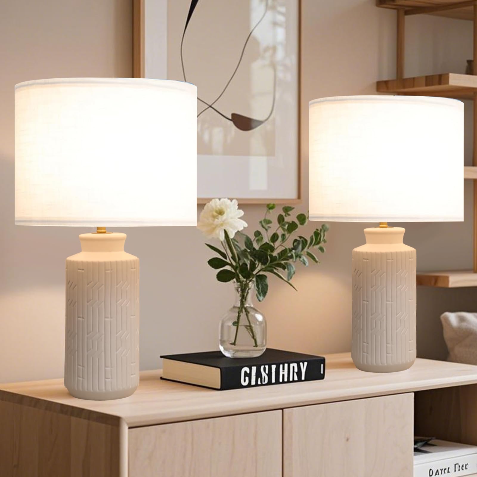 COTULIN 23" Modern Ceramic Table Lamp Set of 2, White