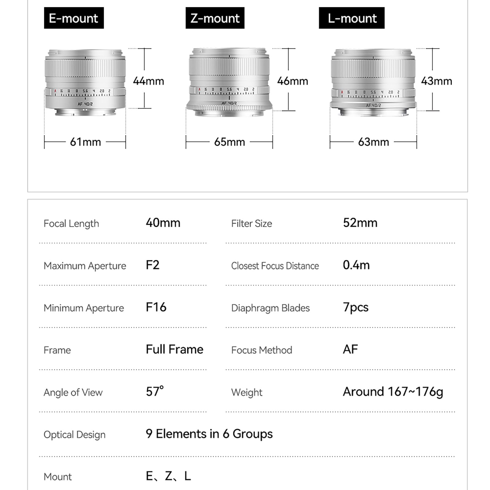 TTARTISAN AF 40 mm f/2 Silber für L-Mount, Vollformat 40 mm f2 Autofokus Prime Objektive für L-Mount (L, Silber)