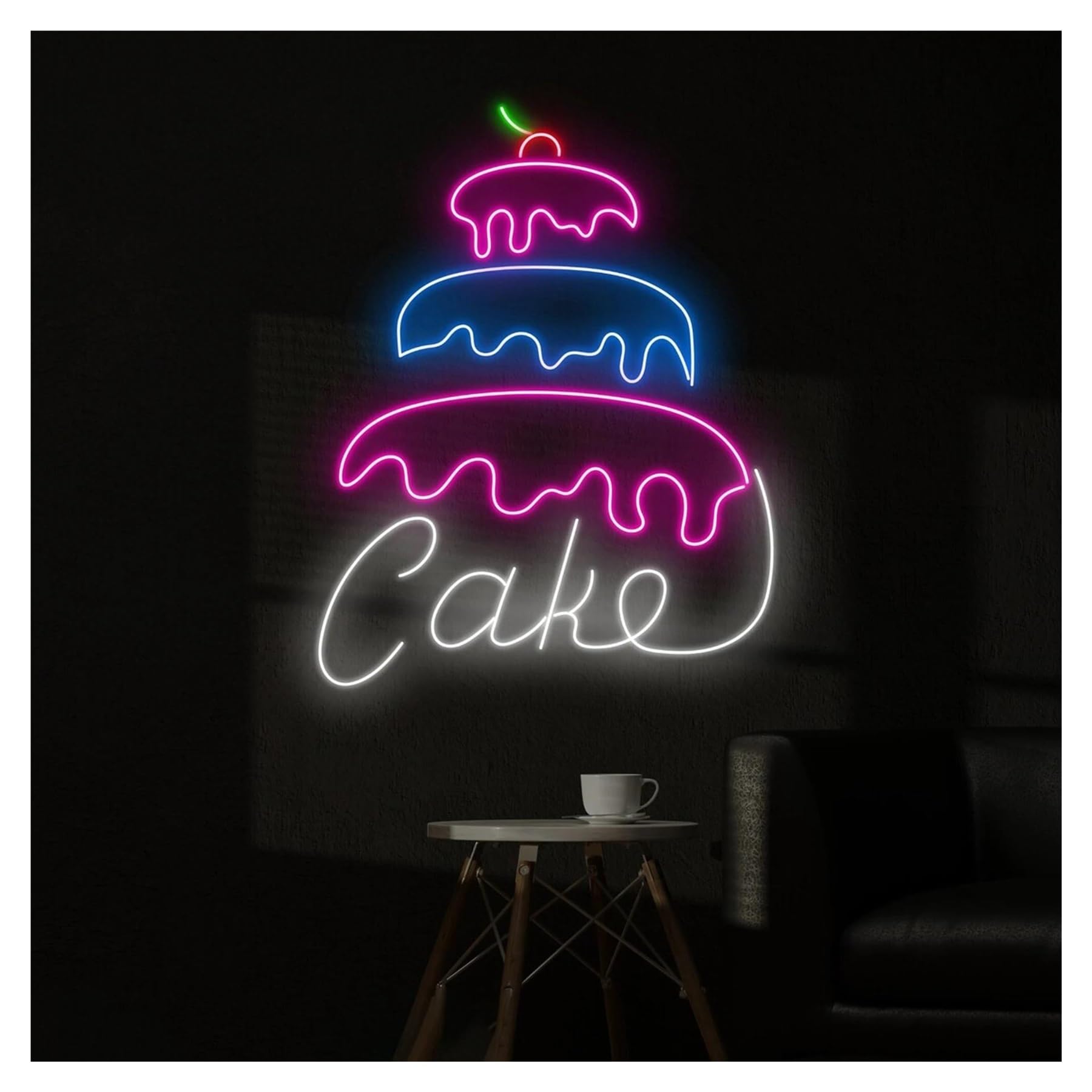 Insegna al Neon Decorazione Murale Con Insegna Al Neon A Forma Di Torta Di Compleanno Personalizzata Per Feste Di Compleanno, Negozio Di Torte Alla Crema, Pasticceria,38cm