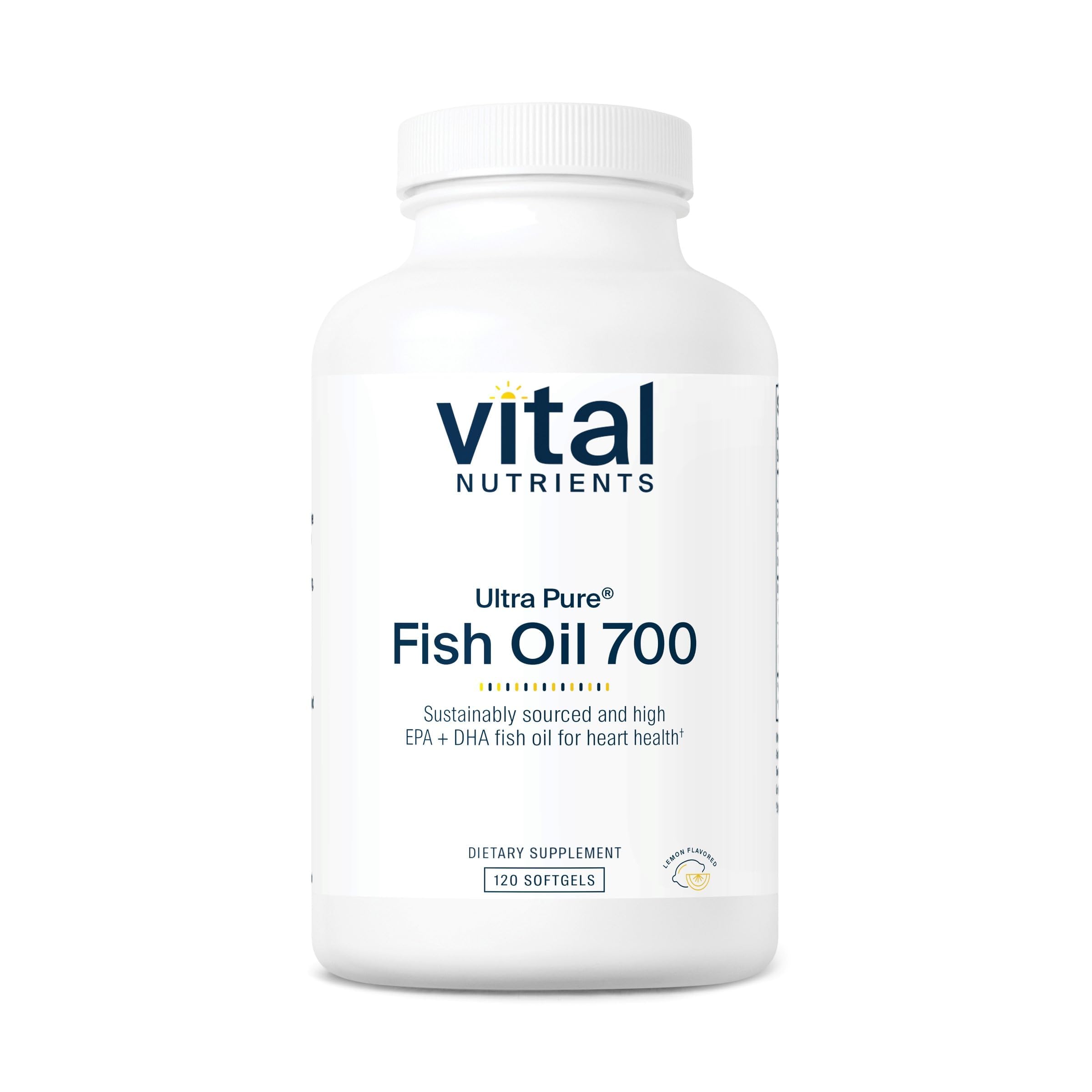 Vital Nutrients Ultra Pure Fish Oil 700 | Supports Heart, Brain, and Joint Health* | Sustainably Sourced High EPA & DHA Omega-3 Fatty Acid | Lemon Flavor | Gluten, Dairy & Soy Free | 120 Softgels