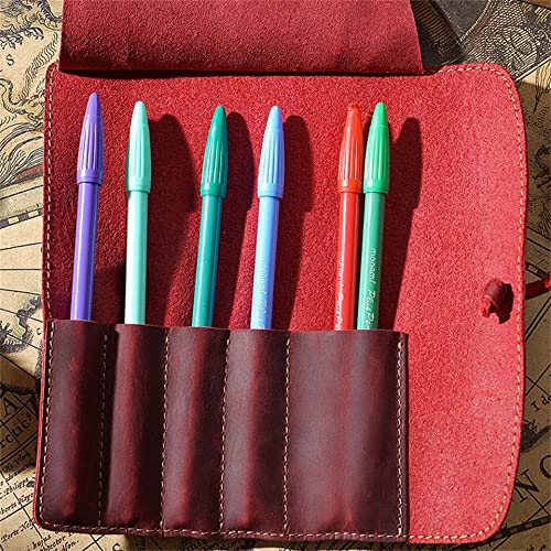 Image of Vintage Genuine Leather Pencil Roll - Pencil Storage Case /Pouch Organizer Handmade (Red)