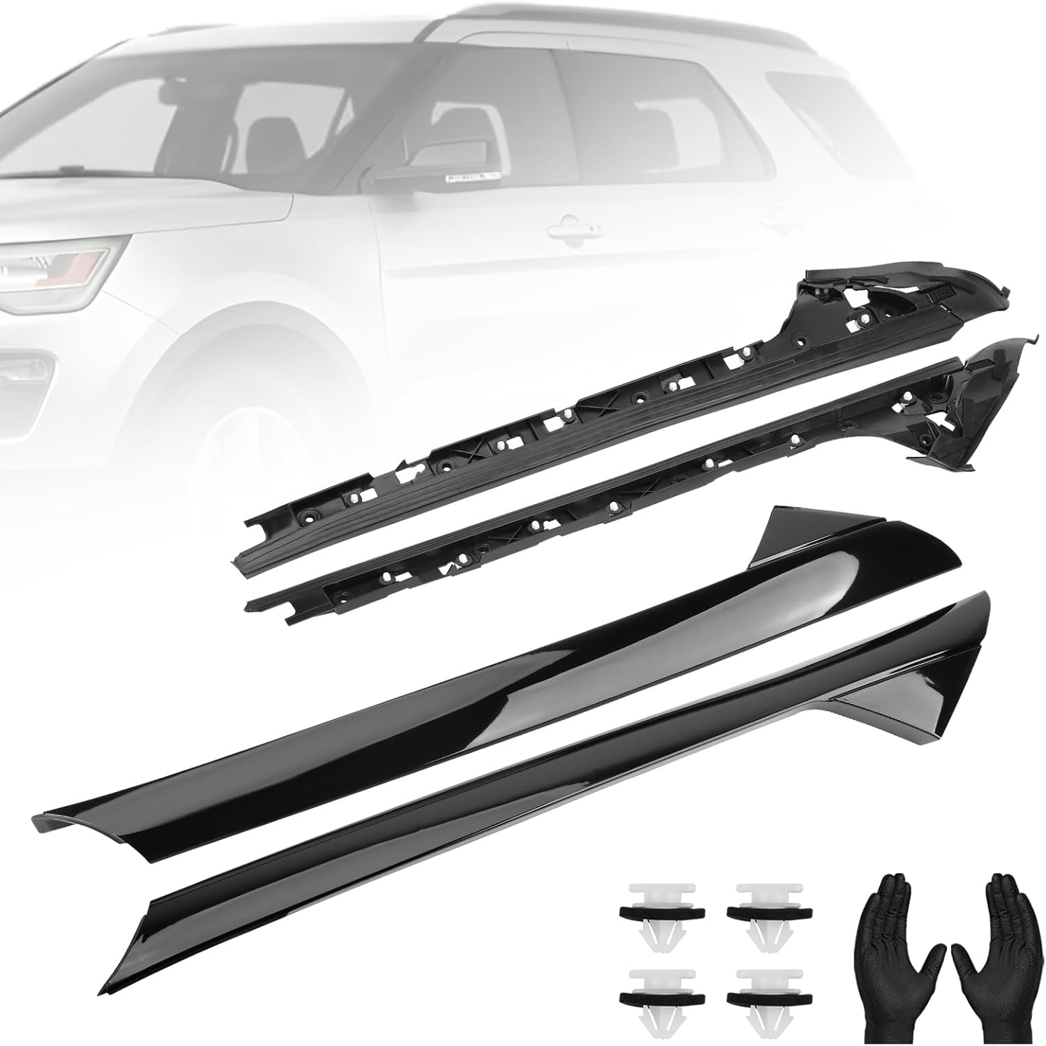 Outer & Inner Windshield A-Pillar Panel Molding Trim Compatible with Ford Explorer 2011-2019 –Driver Left & Passenger Right Side –Replaces OEM 926-450 926-451 –Upgraded Curved Design with Secure Fit