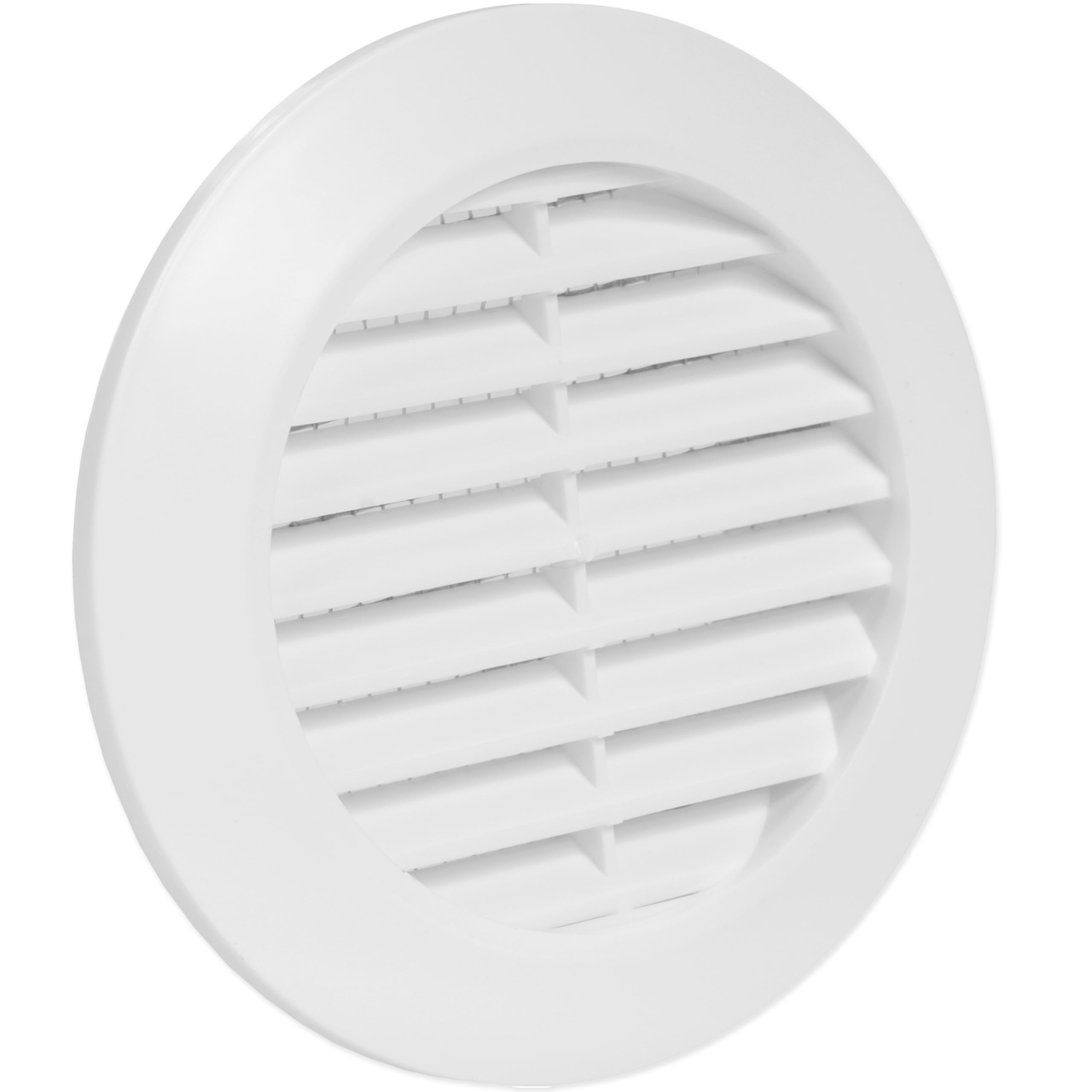 ECOPRO VENT White 70mm Vent Cover, Plastic Air Vent Covers for Walls and Ceiling, Round Lightweight Tumble Dryer Vent Cover w/Nylon Mesh Screen and One-Way Louvres, Indoor Furniture Use