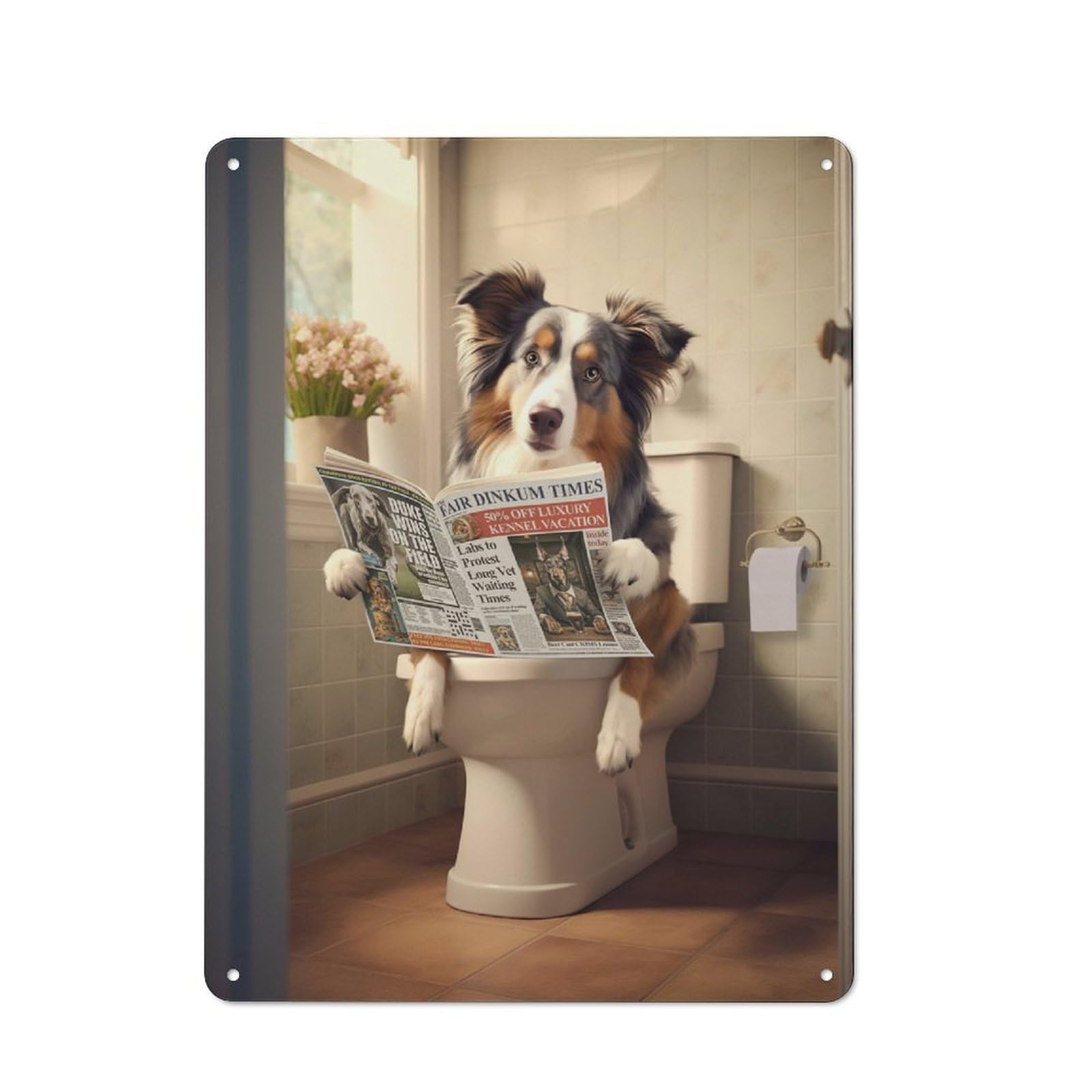Junmoney Australian Shepherd Toilet Friendly Metal Wall Decor 40X30cm, Decorative Metal Plaque For Coffee Bar, Small Shop Or Dining Room