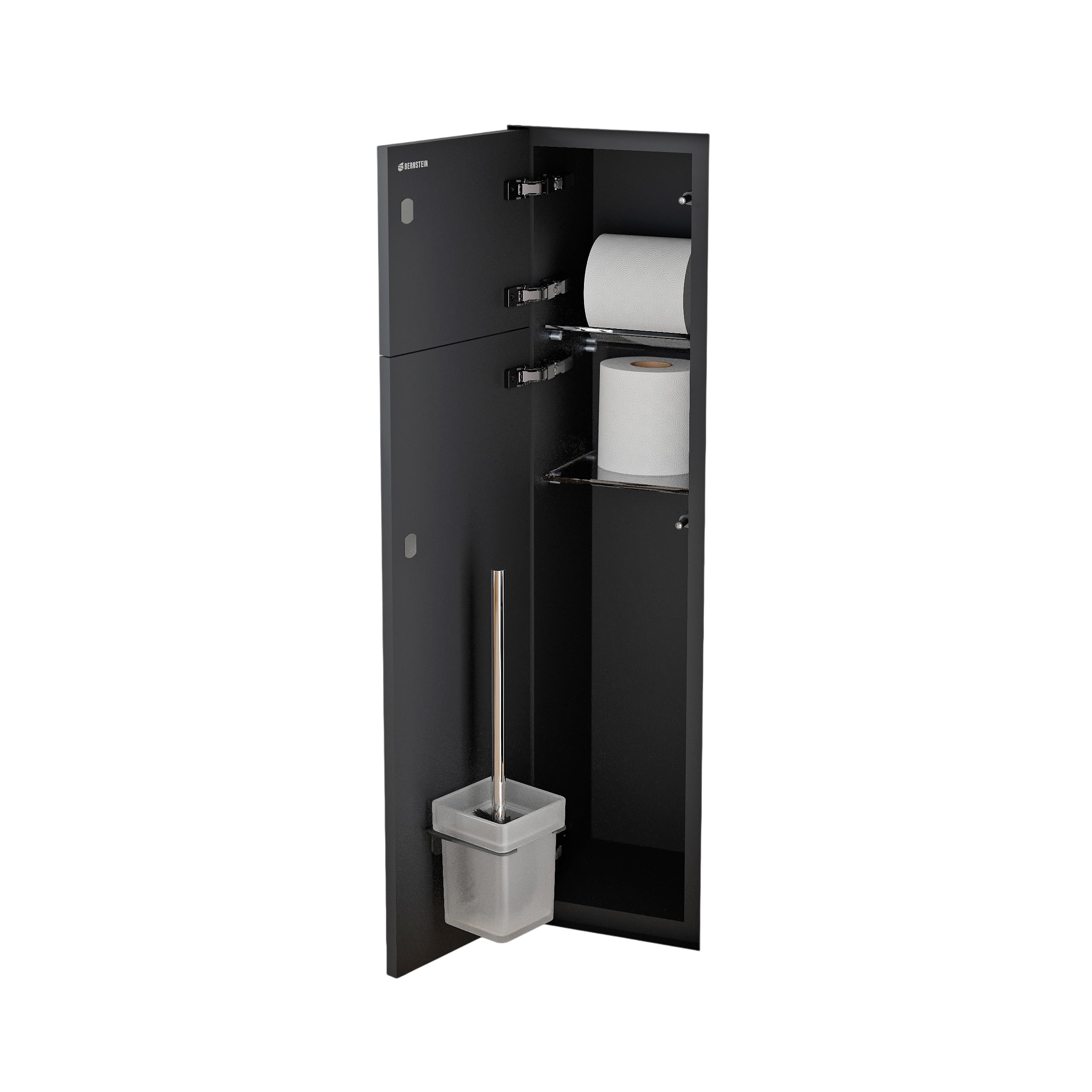 Bernstein Unterputz WC-Modul RIA 78 cm Edelstahl Anthrazit befliesbar mit integriertem Toilettenpapierspender und Bürstenhalter, Push-to-Open, Stauraum unsichtbar, Türanschlag links