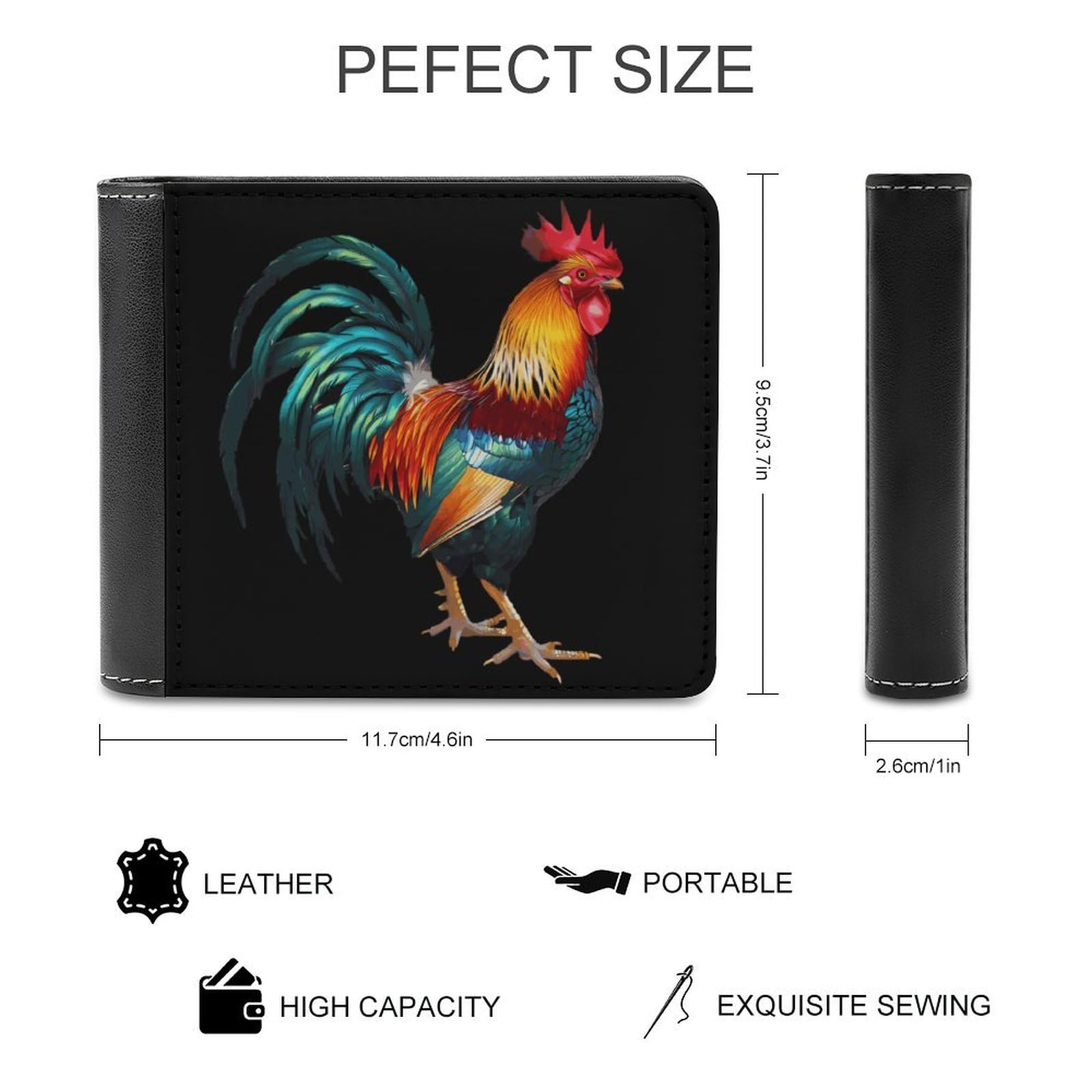 Cool Chicken Rooster Funny Billfold Wallet Credit Card Holder Slim Passcase Pouch Purse for Men Women