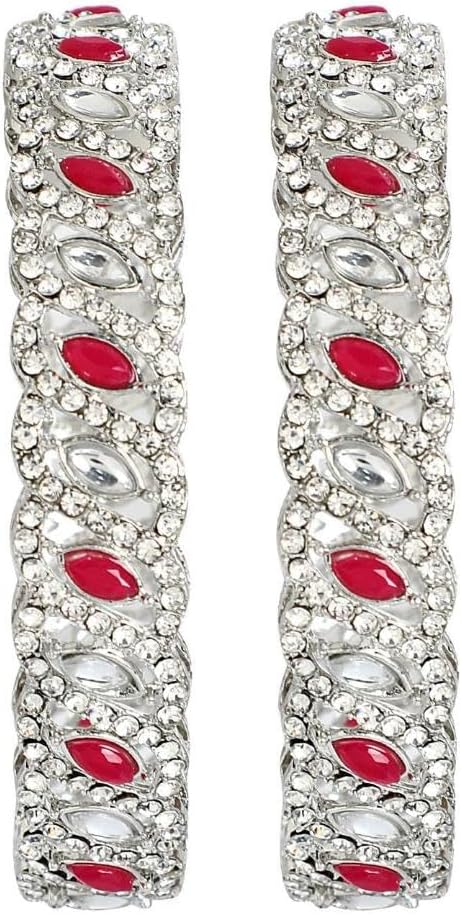 Efulgenz Indian Bangles for Women CZ Crystal Rhinestone Bracelet Bangle Set Faux Kundan Wedding Party Indian Bridal Bangles Fashion Statement Jewelry (2 Pcs) - Image 7