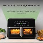Friteuse à air à double panier NutriChef 8,8 QT | Cuiseur numérique sans huile de taille familiale avec fenêtre transparente | 9-1 options de cuisson prédéfinies | Technologie de circulation d'air chaud à 360° | 4,4 QT par panier | Noir