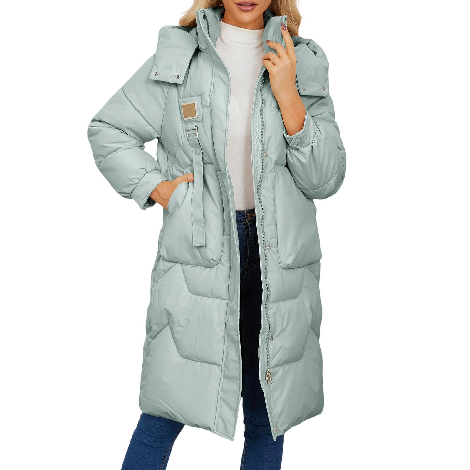 Veste d'hiver longue pour femme – Manteaux matelassés pour femmes, manteau décontracté et chaud à coupe ample pour femme, élégant et fin, à capuche avec fermeture éclair, longueur moyenne, imperméable