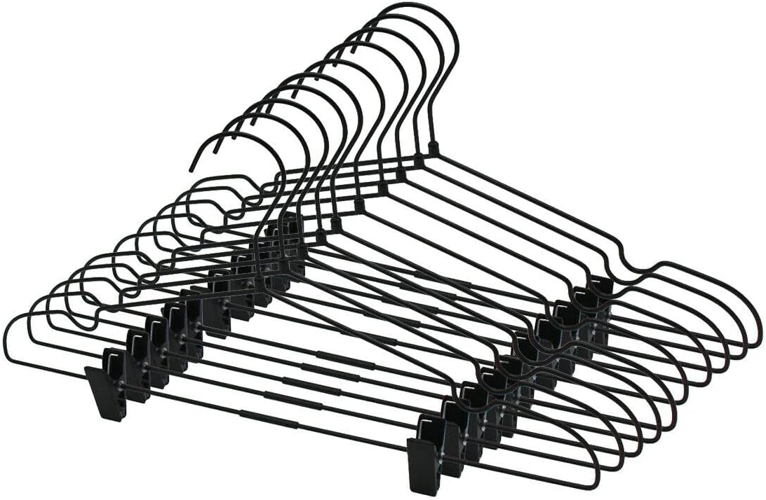 KOOBAYBlack Metal Wire Coat Pants with Clips 16.5inch Adult Clothes Hangers,25 Pack Heavy Duty Metal Adjustable Clips Clothes Storage Hangers,360-degree Swivel Hook,Space-Saving for Pants Coat