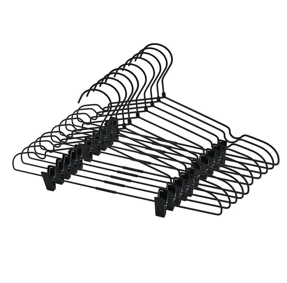 KOOBAYBlack Metal Wire Coat Pants with Clips 16.5inch Adult Clothes Hangers,25 Pack Heavy Duty Metal Adjustable Clips Clothes Storage Hangers,360-degree Swivel Hook,Space-Saving for Pants Coat