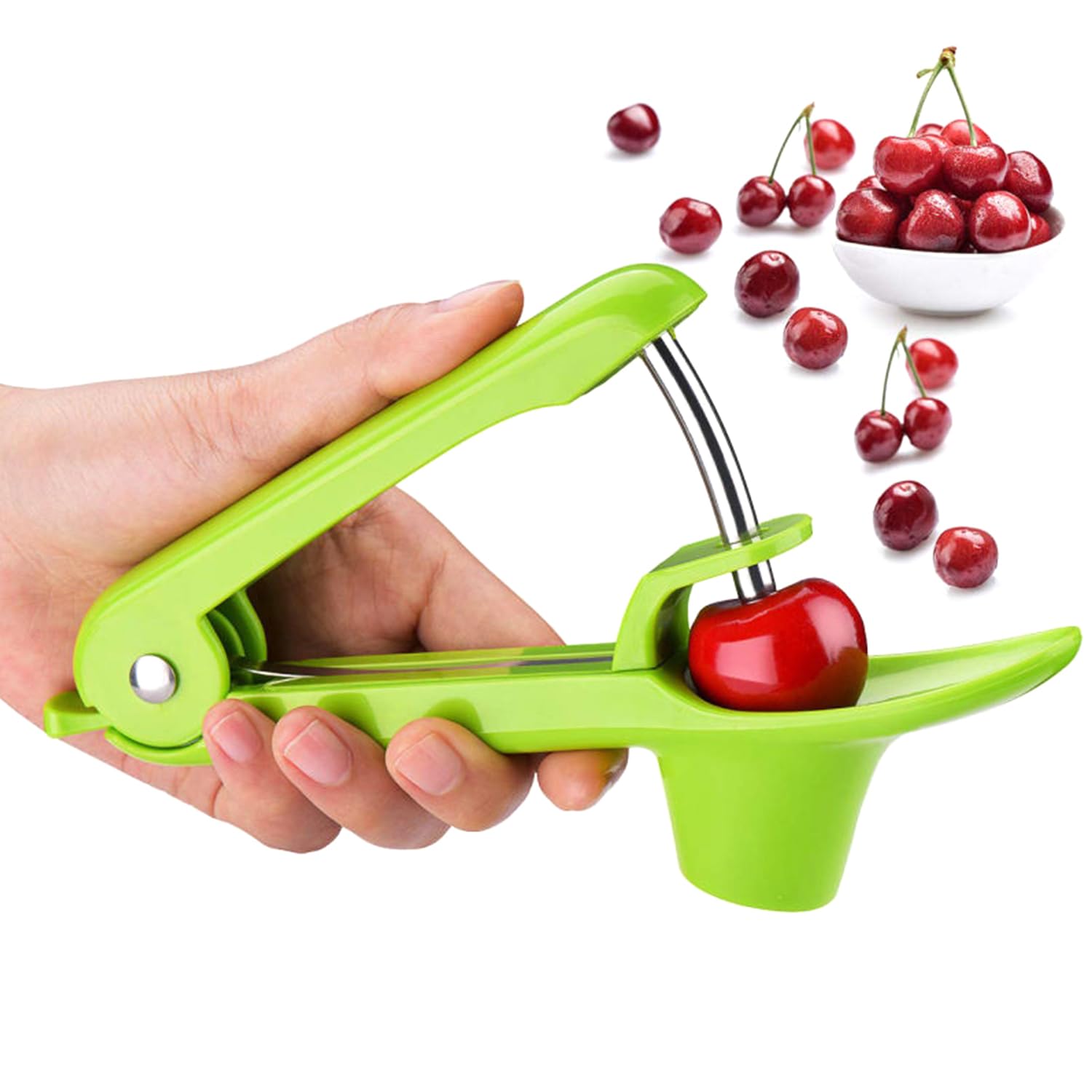 Cherry Pitter Tool, Cherry Pitter Remover Cherry Stoner with Stainless Steel, Multi-Function Cherry Pit Remover for Cherry Jam (green)
