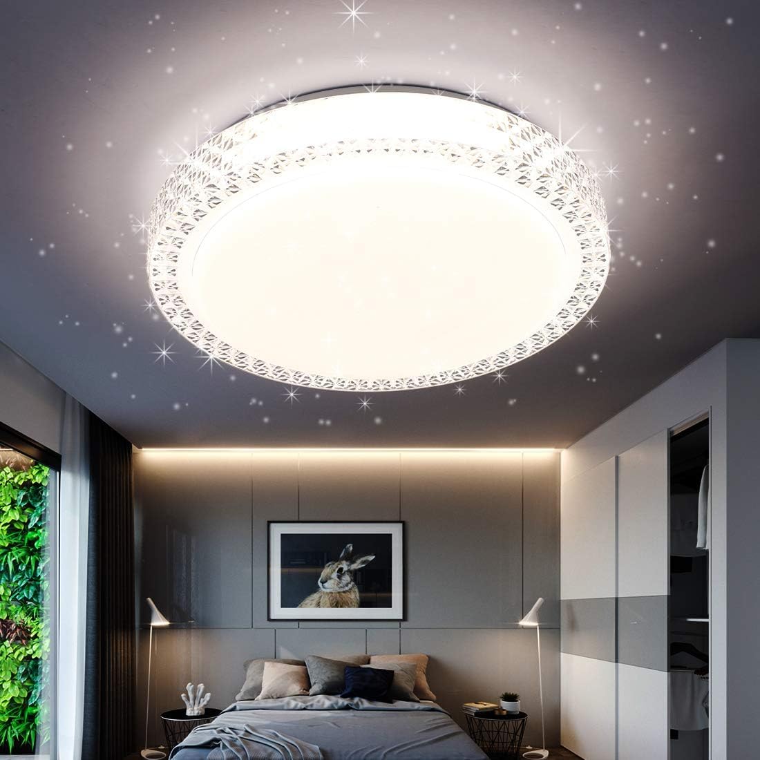 ZYCYLIGHT LED Flush Mount Ceiling Light Fixture, 45W 18.9 Inch 3000-6000k Dimmable LED Fixture Lamp Brightness Adjustable Ceiling Light with Remote for Ceiling Lamp for Bedroom, Living Room, Hallway