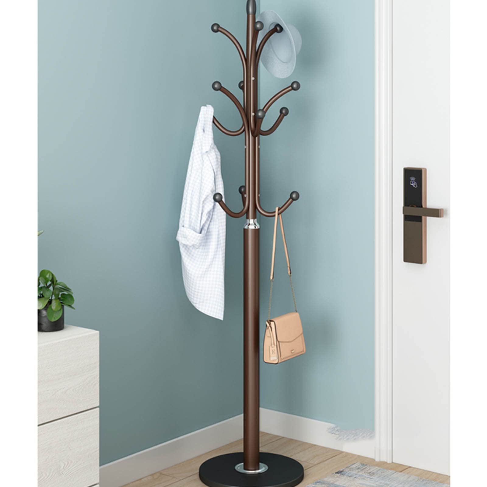 IMPREC Free-Standing Coat Rack, Hat Hanger Metal Coat Hangers Backpacks  Umbrellas Purses Simple Coat Stand Stylish Coat with Stable Round Marble  Base