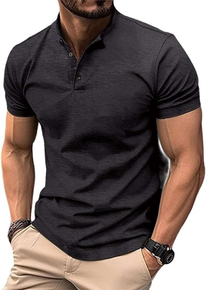 Jueshanzj Camisa polo masculina slim fit abotoada gola Henley casual esportiva