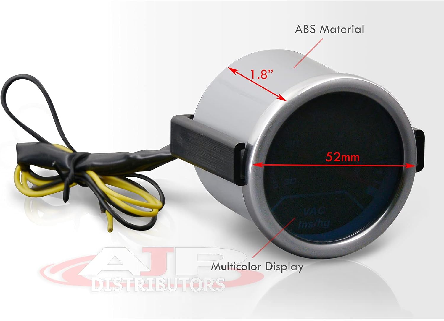 AJP Distributors Performance Racing Universal JDM Sport Smoked Tint Analog Needle 2" INCH 52MM Vac Vacuum Meter Gauge Tacho LED Multicolor Display Indicator Dashboard Monitor Electric Voltmeter Pod