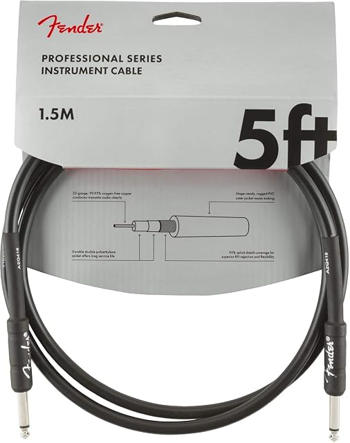 Fender 990820026 Professional Series Instrument Cable - 5 ft - STR/STR - black, 1.5 Metre