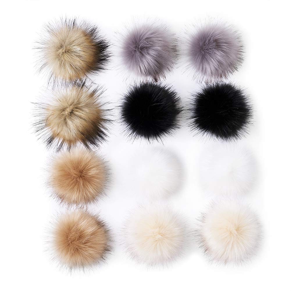 PandaHall 12pcs Mixed Colour 10cm Fluffy Pompom Hat Buttons Sewing Accessories, Faux Fake Fur Hair Ball, for Knitting Hats Shoes Scarves Bag Woolen Knit Cuffed Beanie Ski Winter Cap Accessories