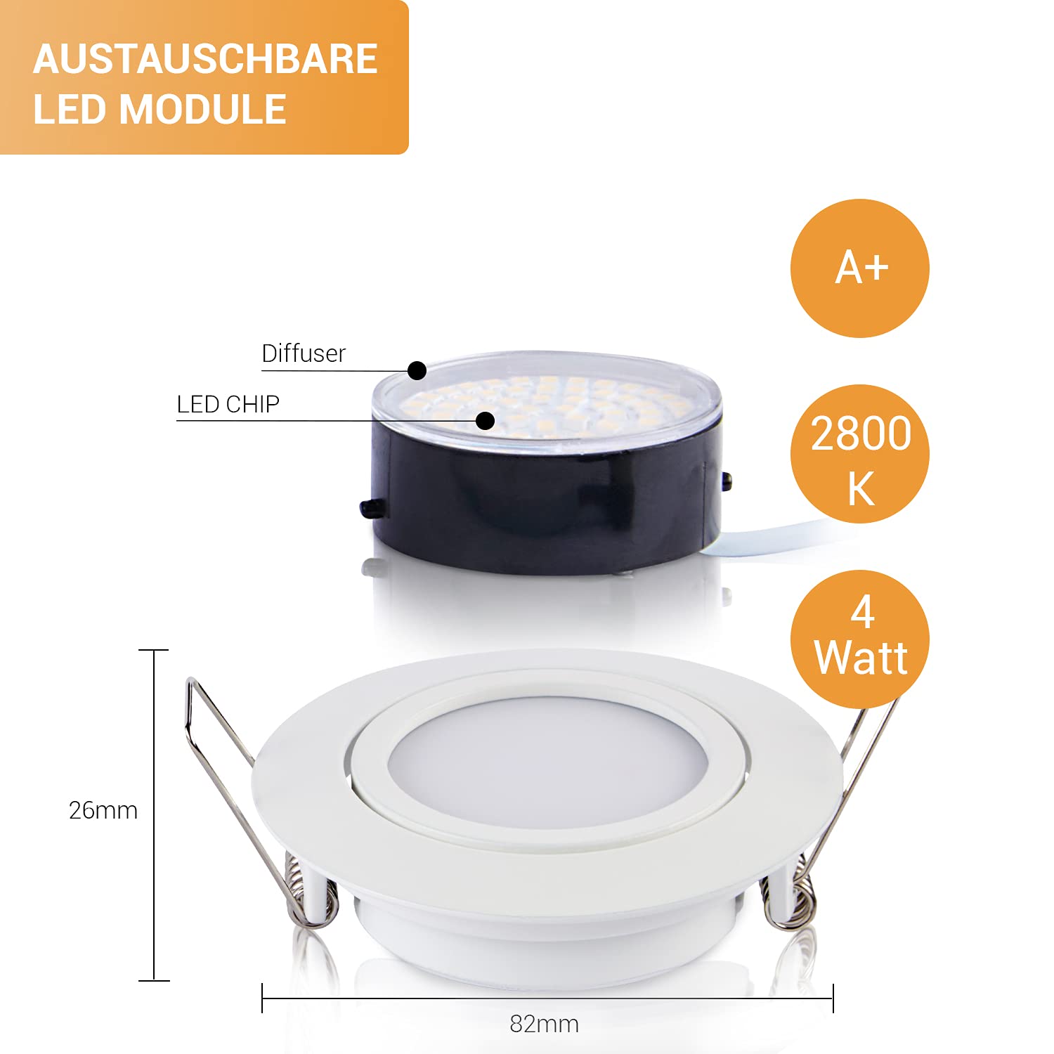 TEVEA PREMIUM LED Einbauleuchte - 230v - Schwenkbare LED Einbaustrahler - helles Licht - Deckenspot - Austauschbar - Ultra Flach - Energieklasse A+ - (5-er set) (Neutralweiss)