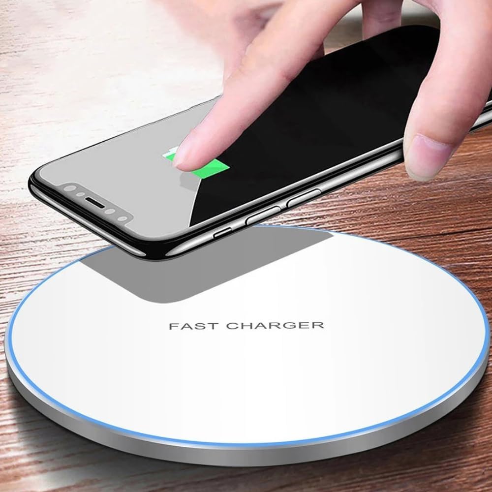 Quick 15W Wireless Charger Pad Desktop LED Phone Chargers for iPhone 17/16/15/14/13/12 XR X XS 8 mini pro max Samsung Xiaomi AirPods Pro Fast Charging Station (White NO Cable)