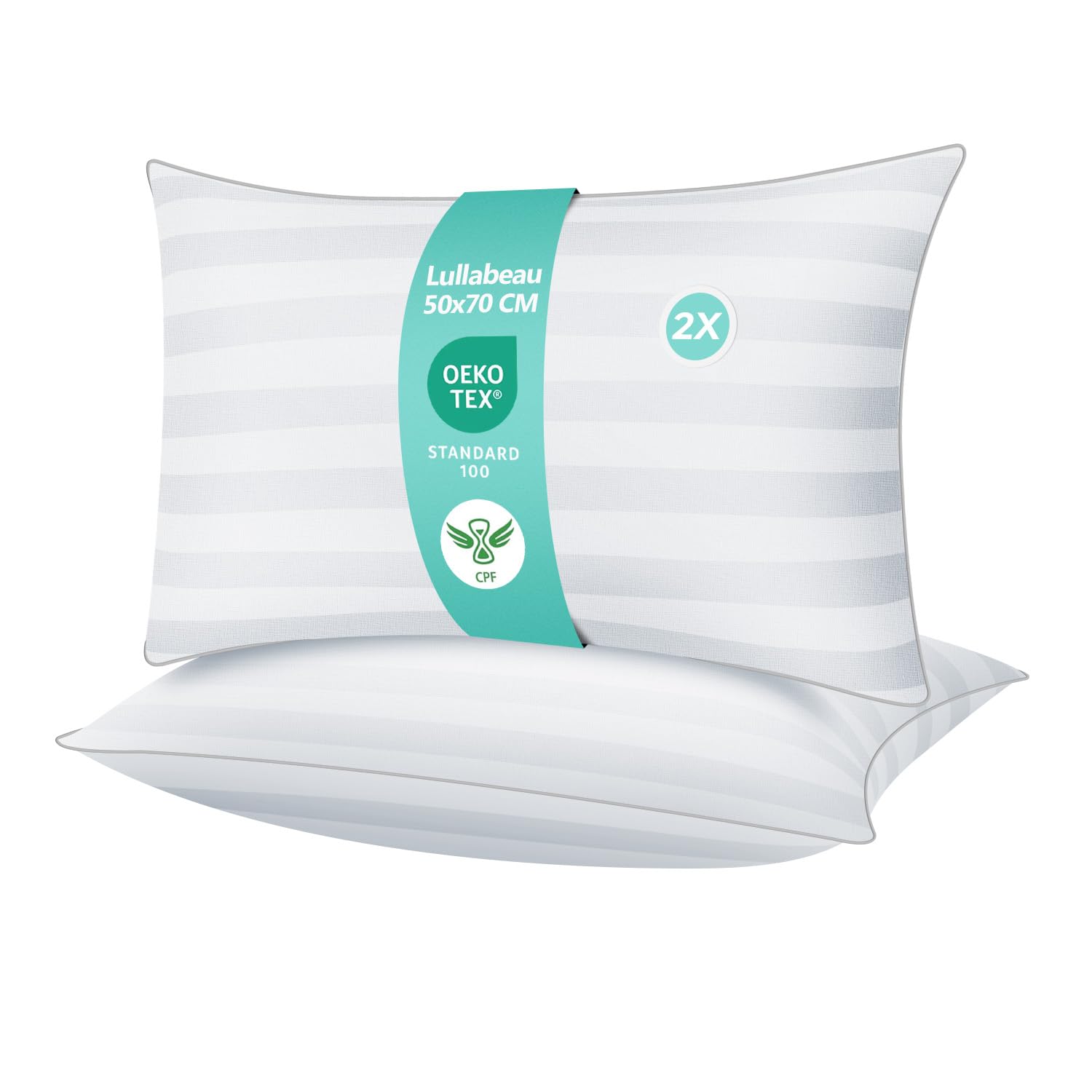 Lullabeau Kopfkissen 50 x 70 cm 2er Set, Premium weiche Kissen, luxuriöse Hotelqualität, Klassische Kissen, atmungsaktives und weiches Kissen, waschbar, ideal für Seiten, Rücken und Bauchschläfer