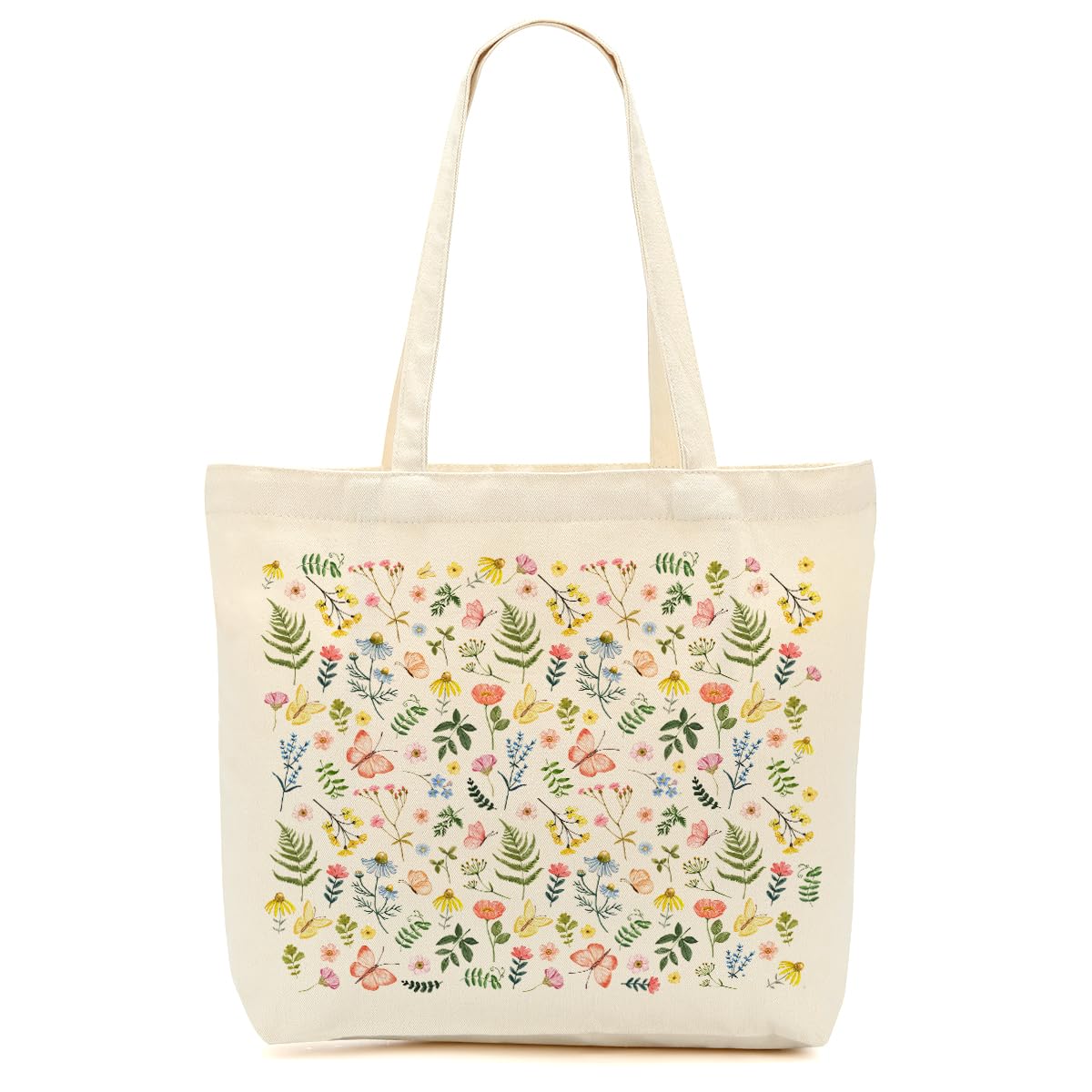 EEooooX Aesthetic Floral Canvas Tote Bag for Women with Pocket, Tote Bags for Grocery Shopping Travel Christmas Birthday
