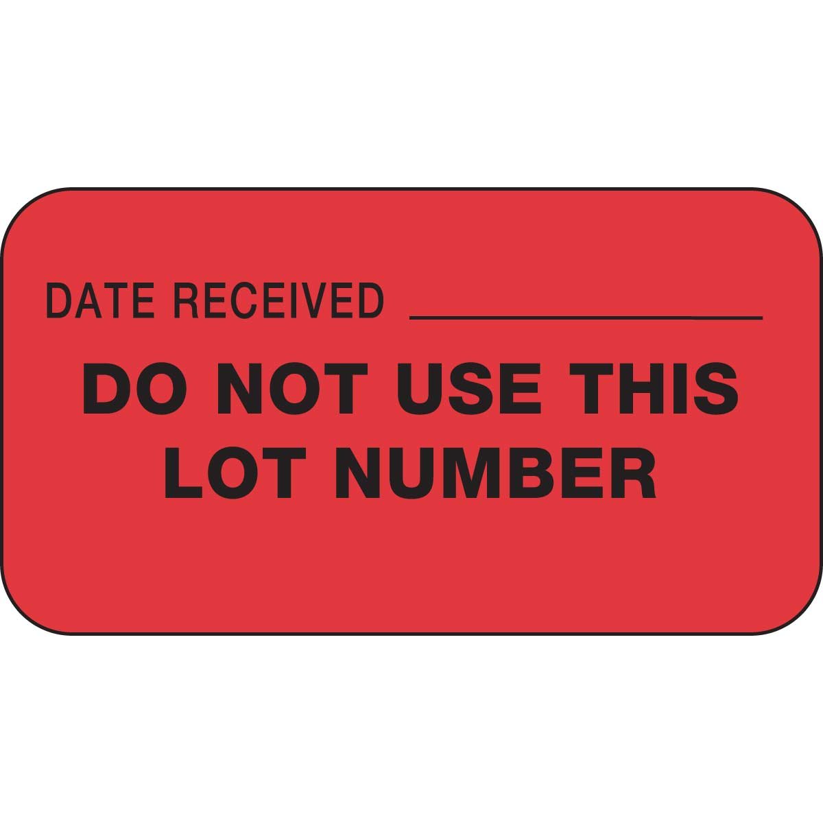 PDC Healthcare 59704156 "Date Received and Do Not Use This Lot Number" Paper Label, Fluorescent Red Label with Black Text, 1.625" Width, 0.875" Length, Pack of 1000