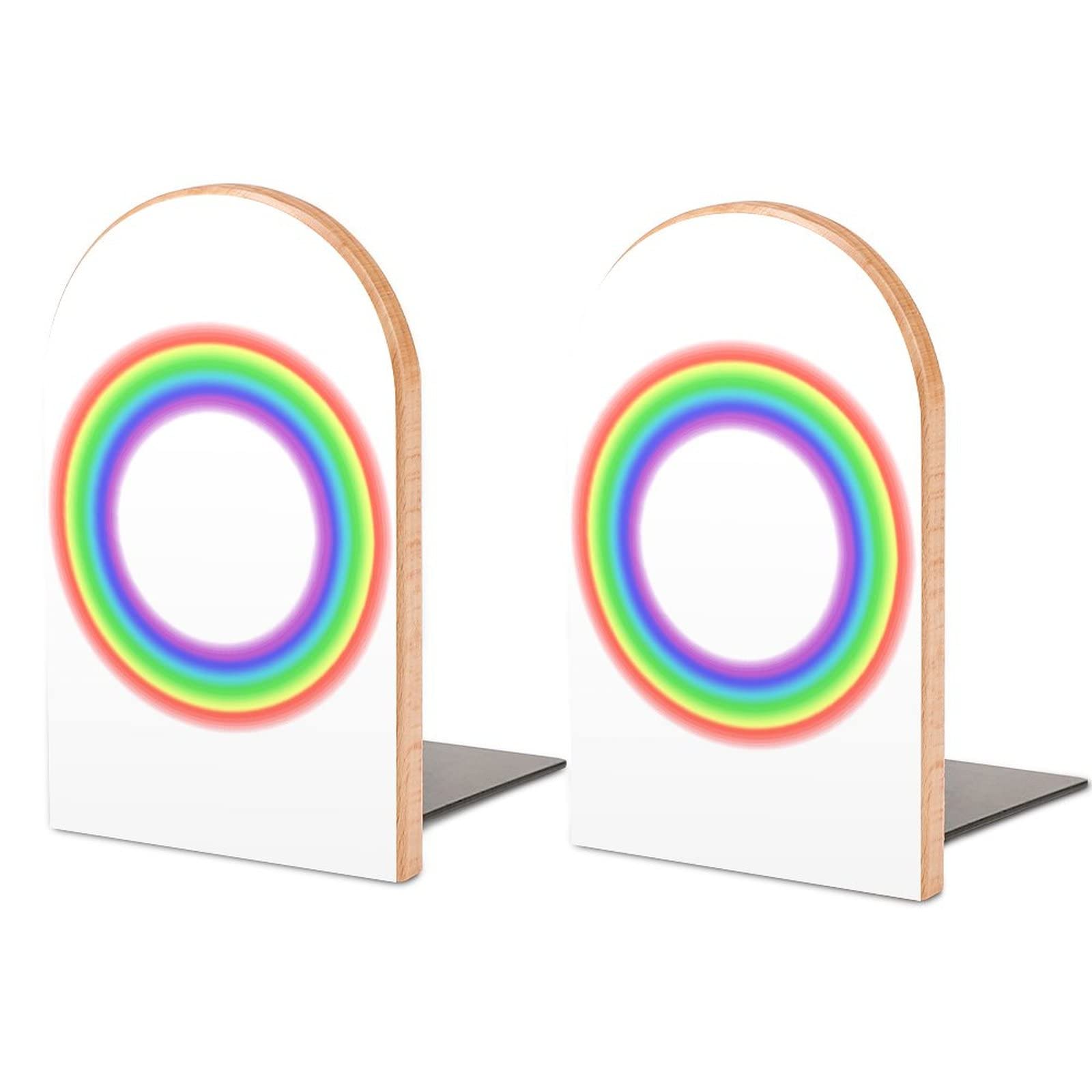 Sujetalibros de círculo arcoíris con Estampado Decorativo de Madera para estantería, Paquete de 1 par