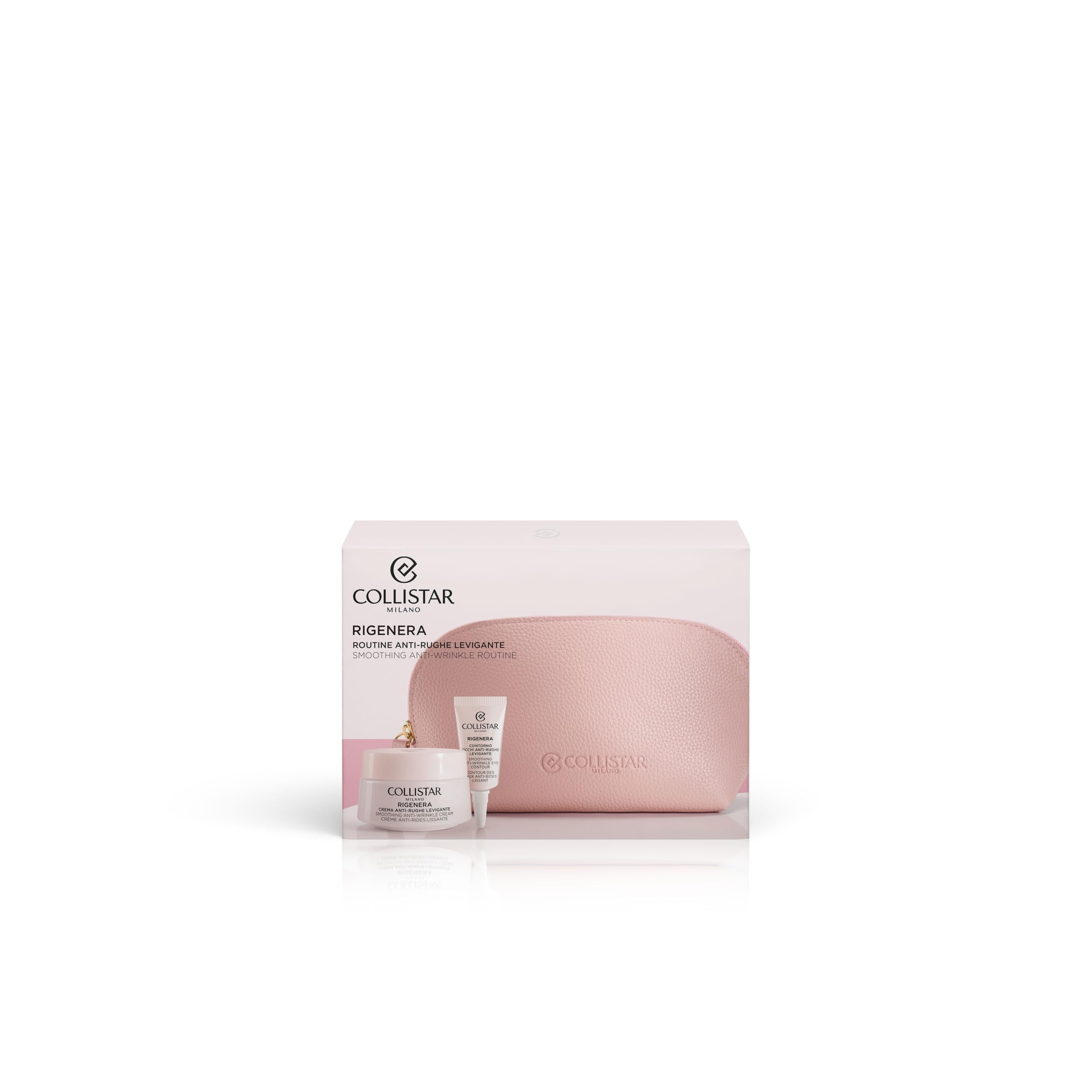 Collistar Rigenera Cofanetto Donna, Kit Viso Regalo con Pochette e Trattamento Antirughe Levigante, Kit Viso per una Pelle Luminosa e Levigata, Crema Viso 50 ml + Contorno Occhi 5 ml